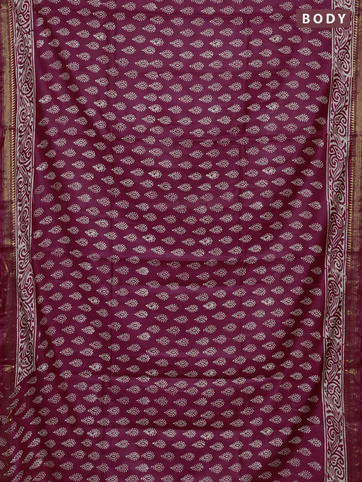 Semi bhagalpuri saree maroon with allover prints and zari woven border - Image 2