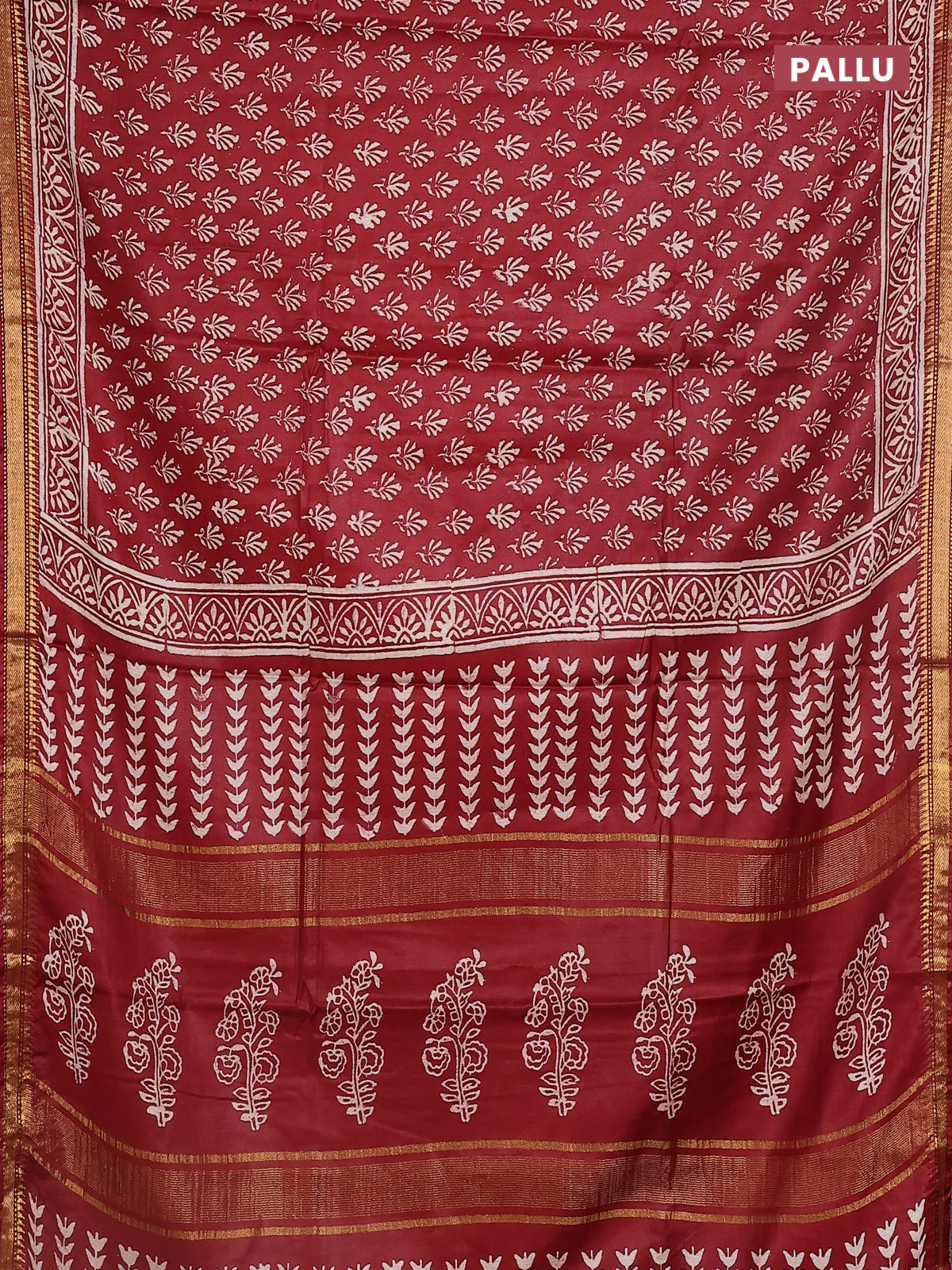 Semi bhagalpuri saree maroon with allover prints and zari woven border - Image 3