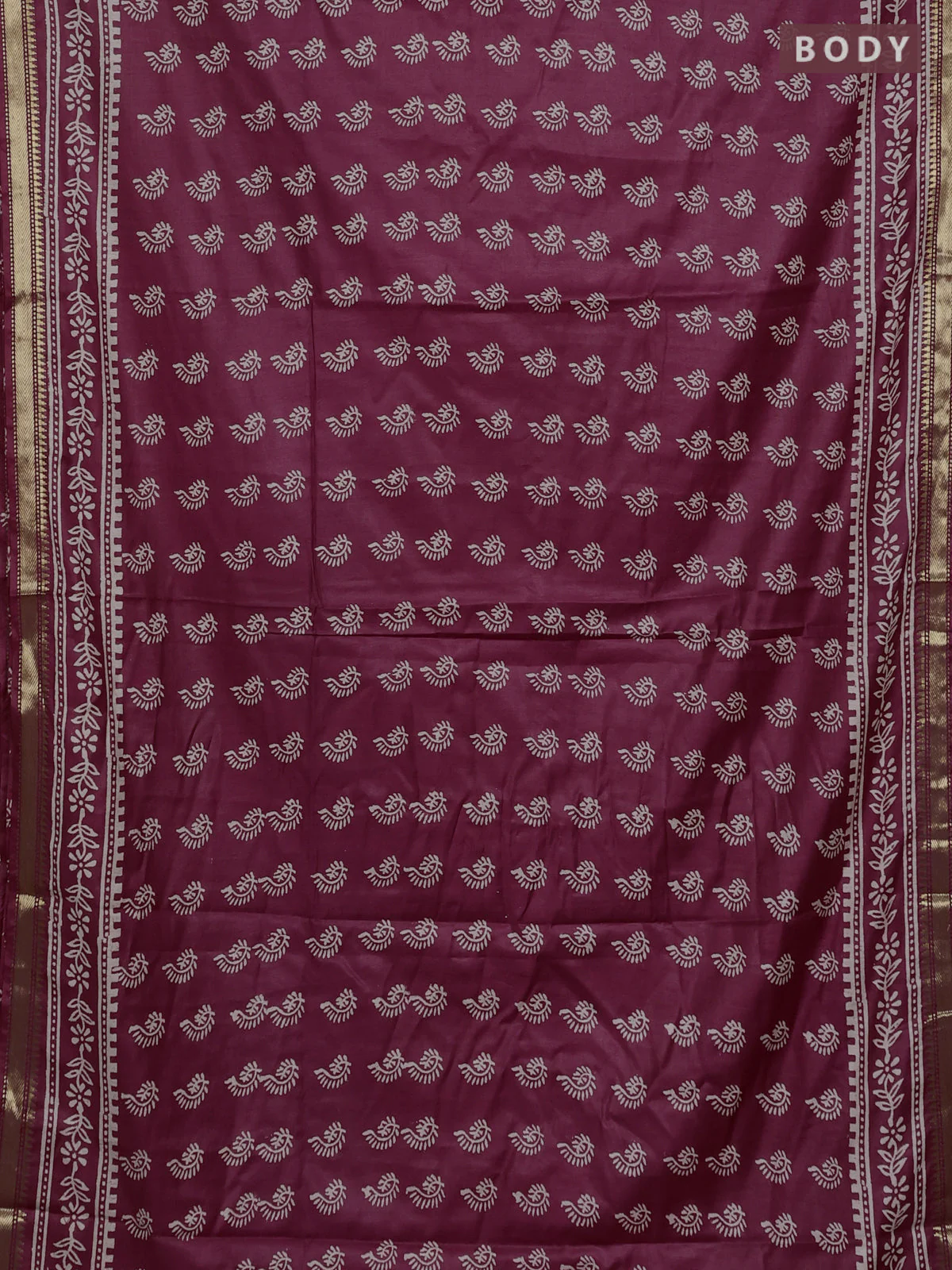 Semi bhagalpuri saree maroon with allover prints and zari woven border - Image 2