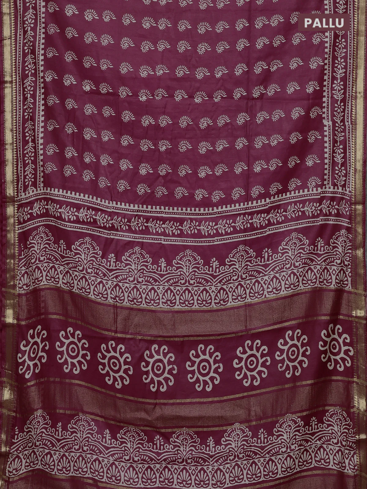 Semi bhagalpuri saree maroon with allover prints and zari woven border - Image 3