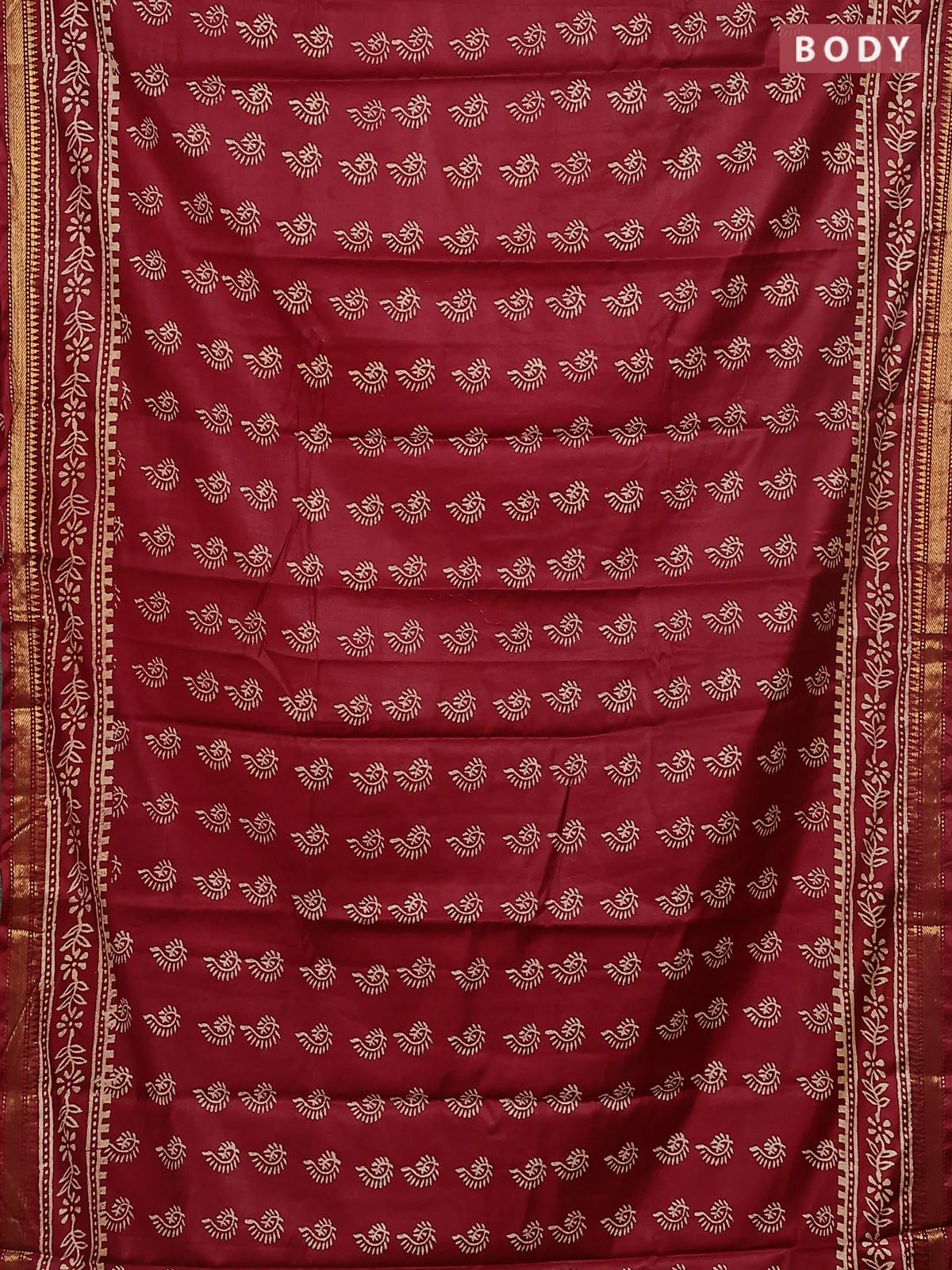 Semi bhagalpuri saree maroon with allover prints and zari woven border - Image 2