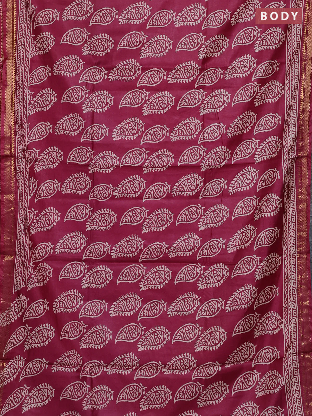 Semi bhagalpuri saree maroon with allover prints and zari woven border - Image 2
