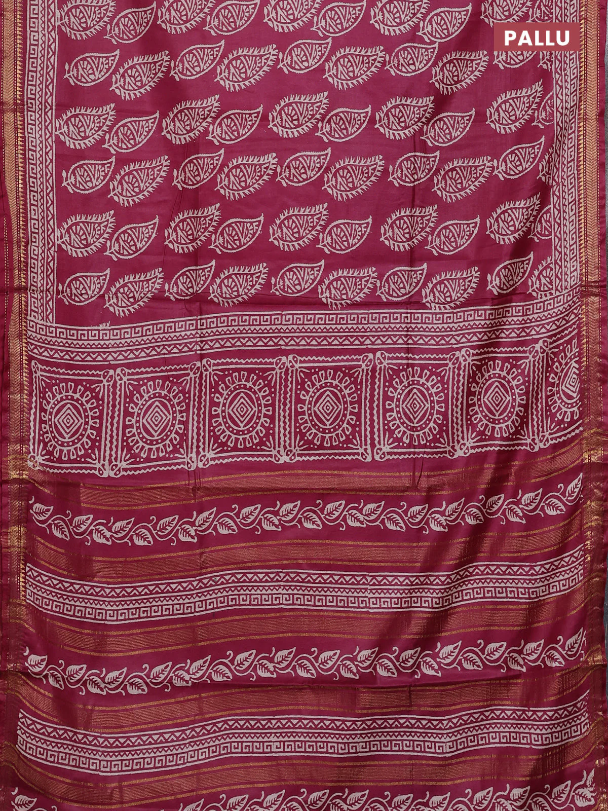 Semi bhagalpuri saree maroon with allover prints and zari woven border - Image 3