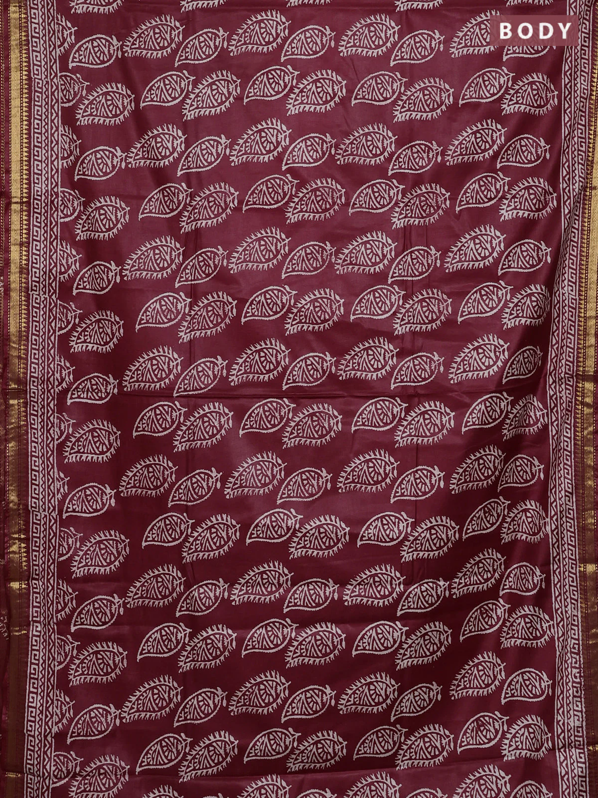 Semi bhagalpuri saree maroon with allover prints and zari woven border - Image 2