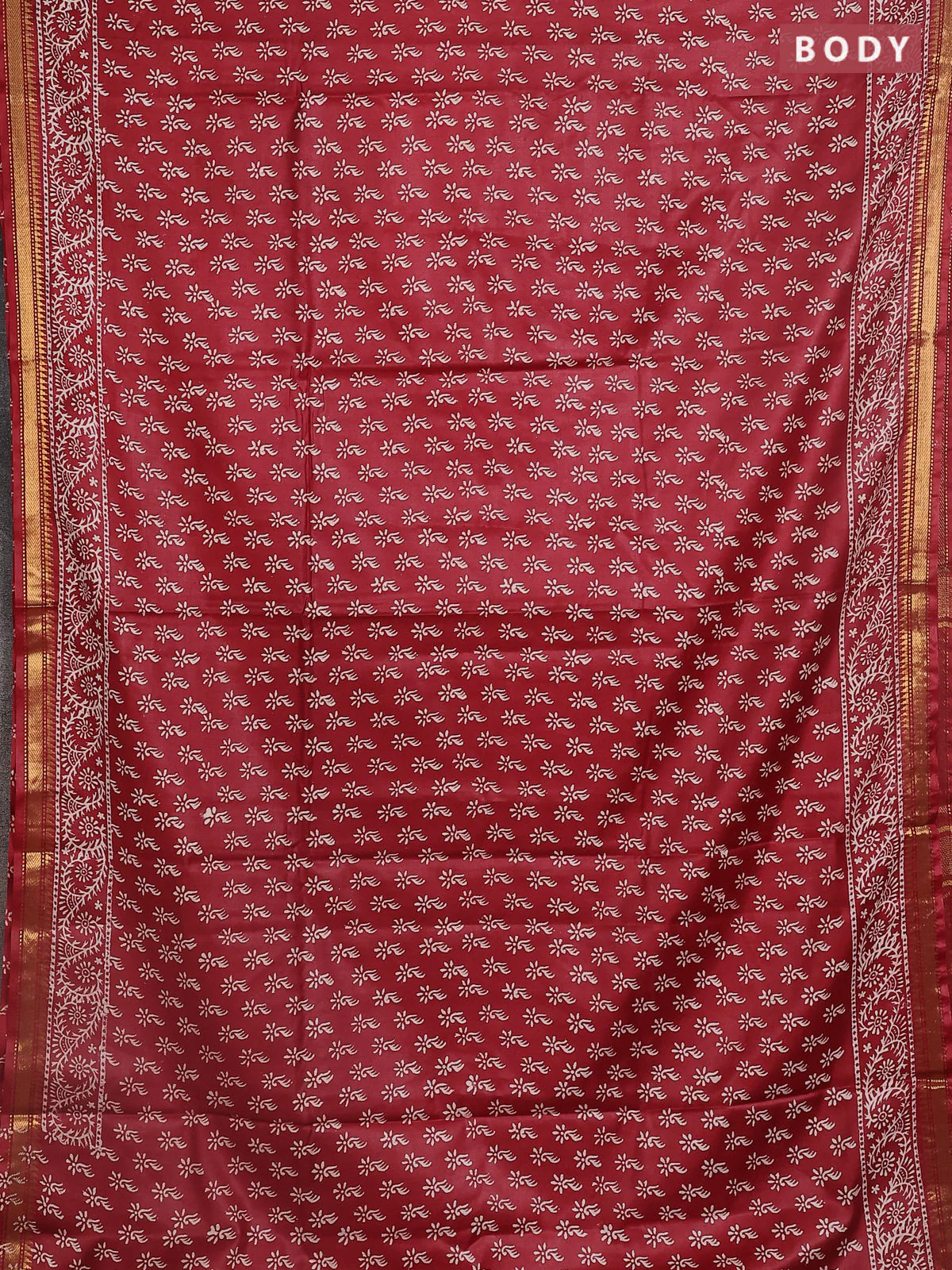 Semi bhagalpuri saree maroon with allover prints and zari woven border - Image 2