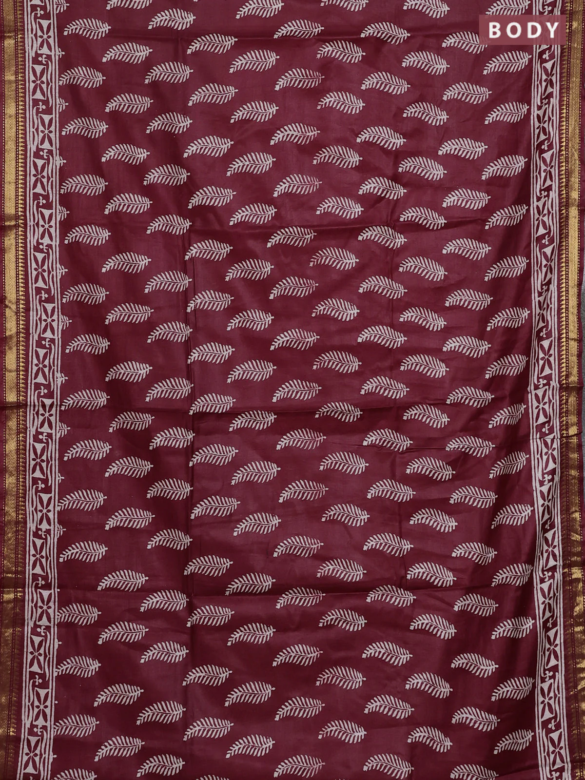 Semi bhagalpuri saree maroon with allover prints and zari woven border - Image 2