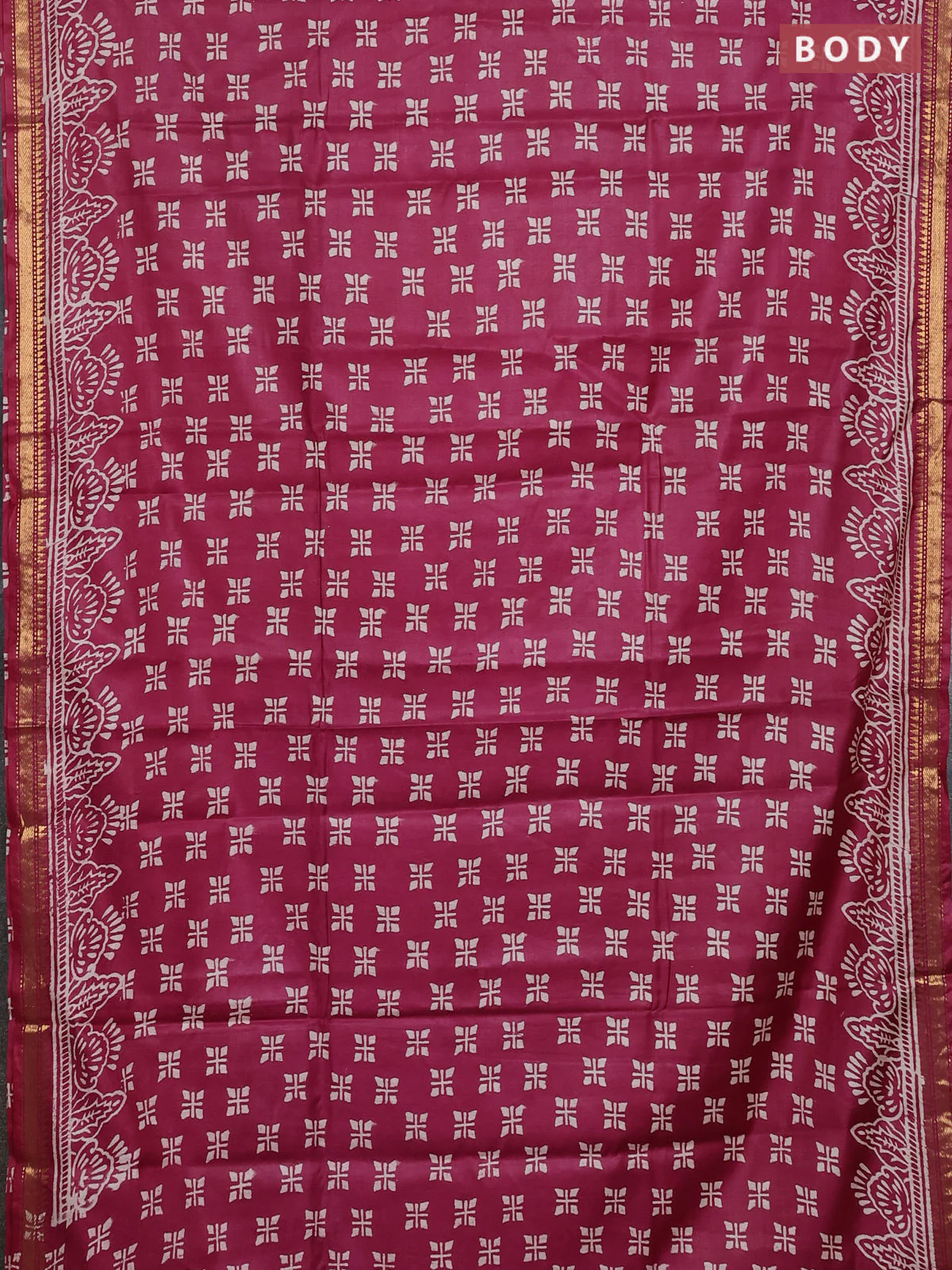 Semi bhagalpuri saree maroon with allover prints and zari woven border - Image 2
