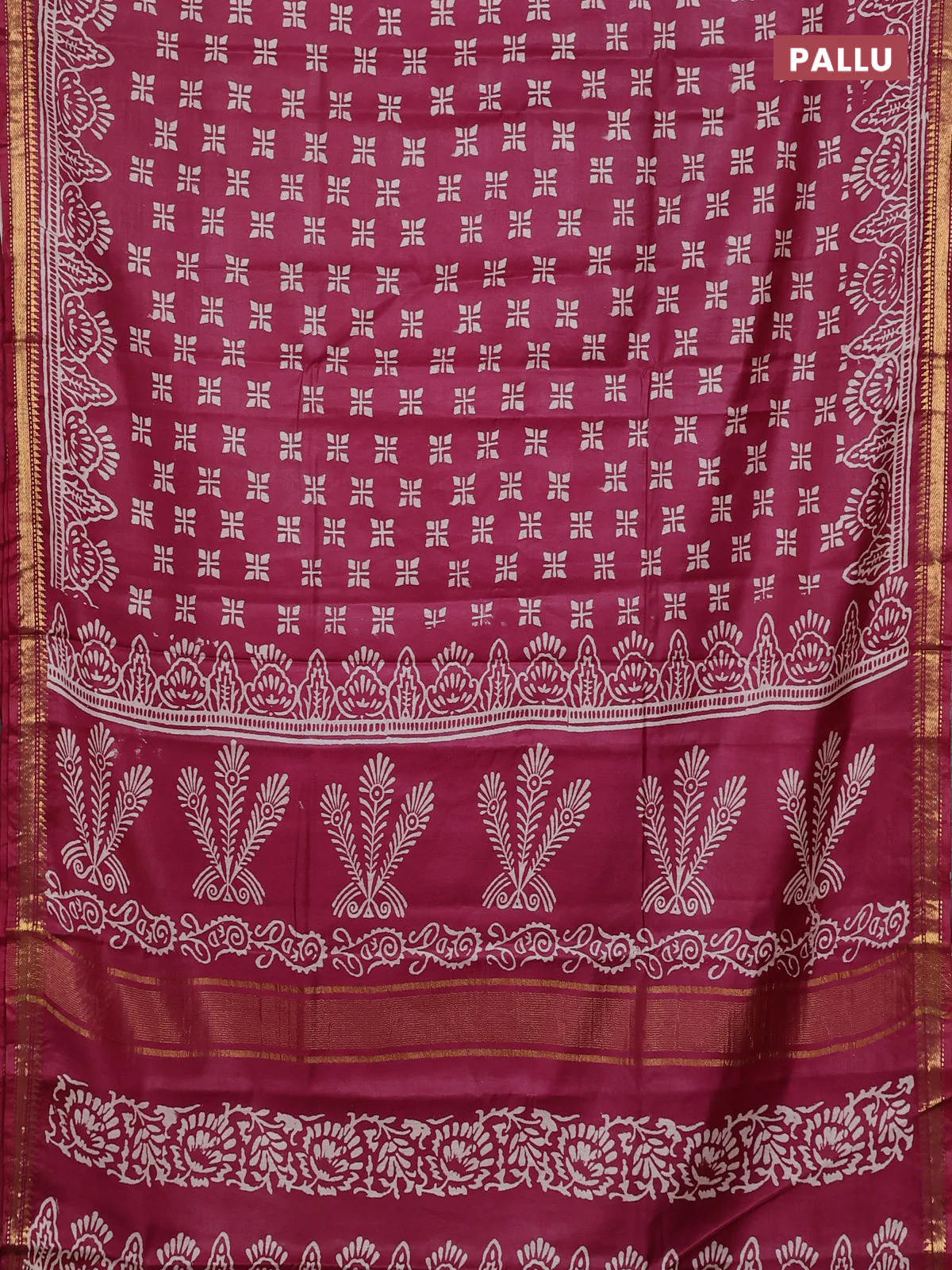 Semi bhagalpuri saree maroon with allover prints and zari woven border - Image 3