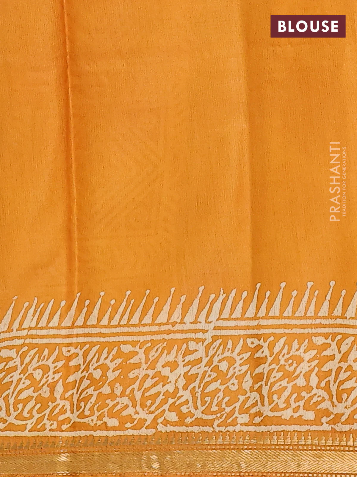 Semi bhagalpuri saree mustard yellow with allover prints and zari woven border - Image 4