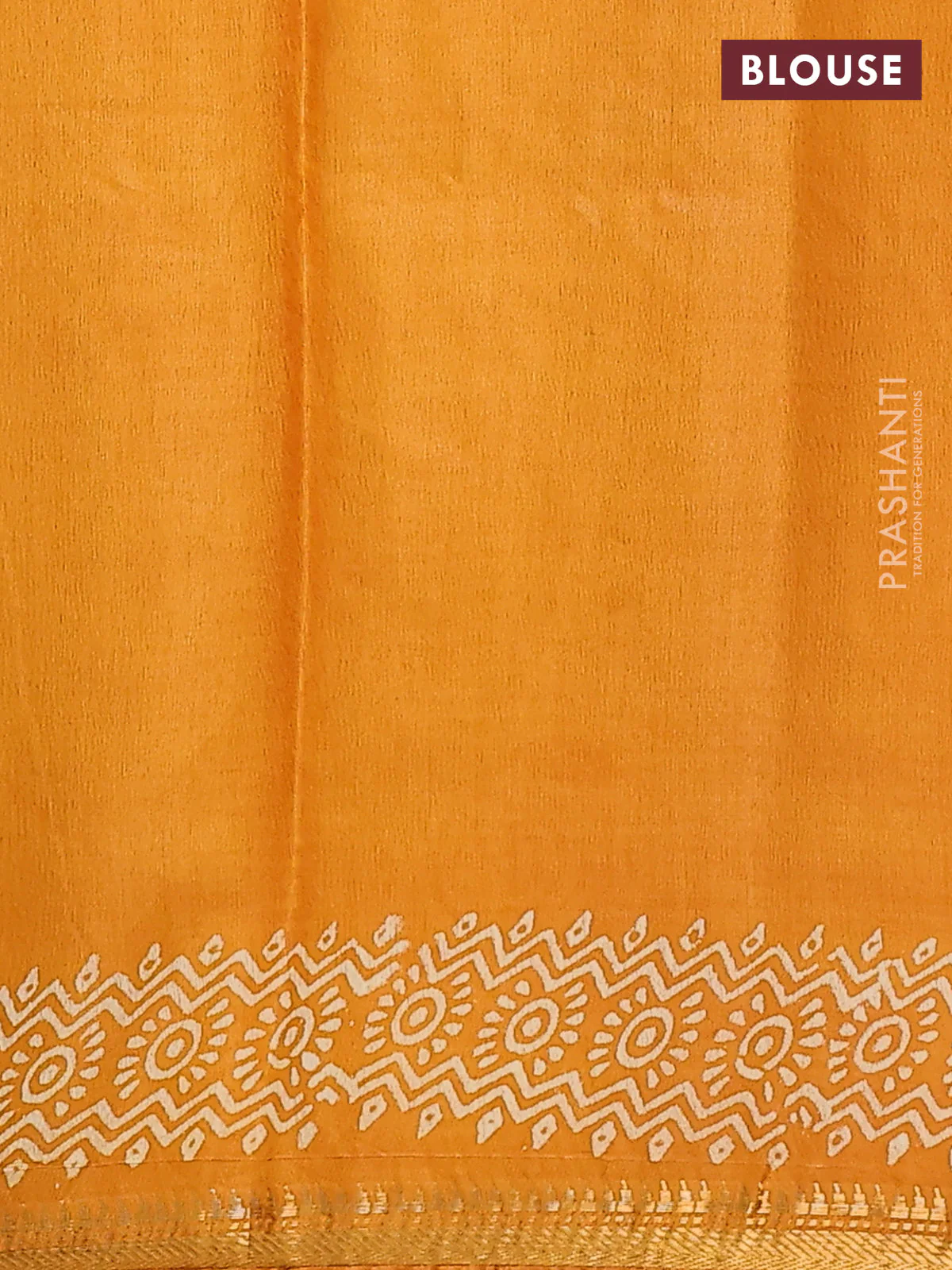 Semi bhagalpuri saree mustard yellow with allover prints and zari woven border - Image 4