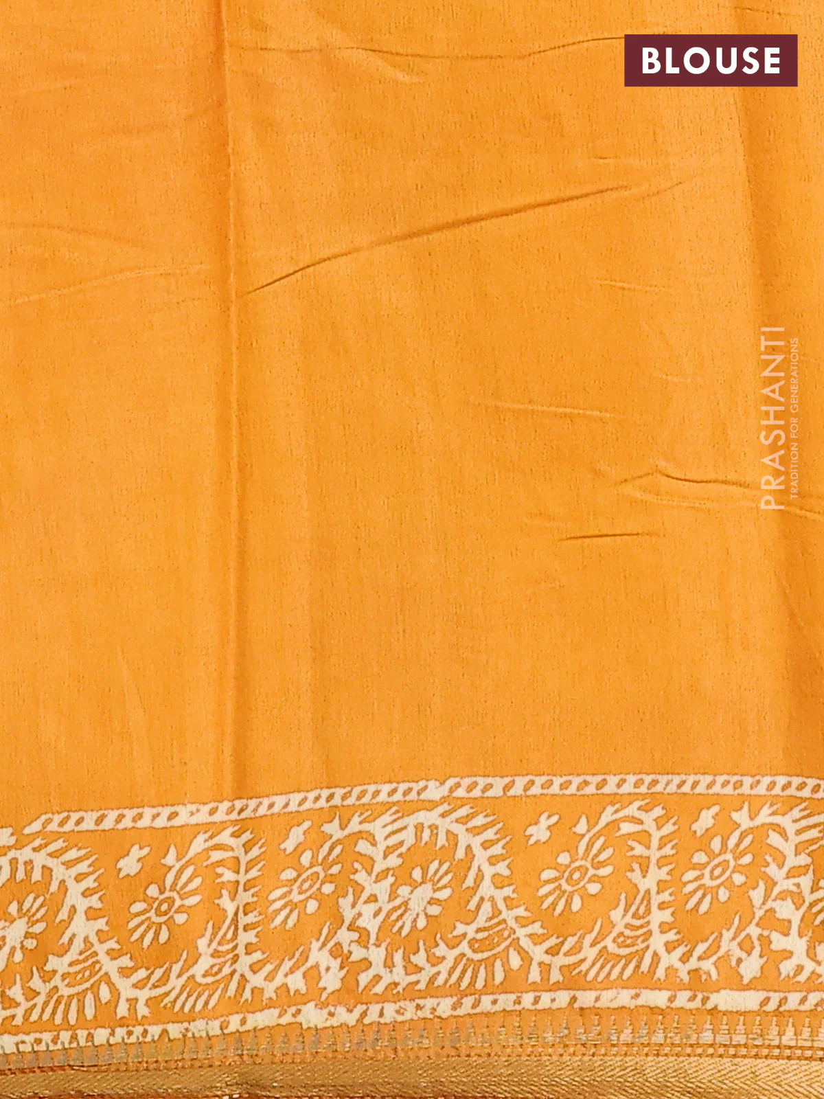 Semi bhagalpuri saree mustard yellow with allover prints and zari woven border - Image 4