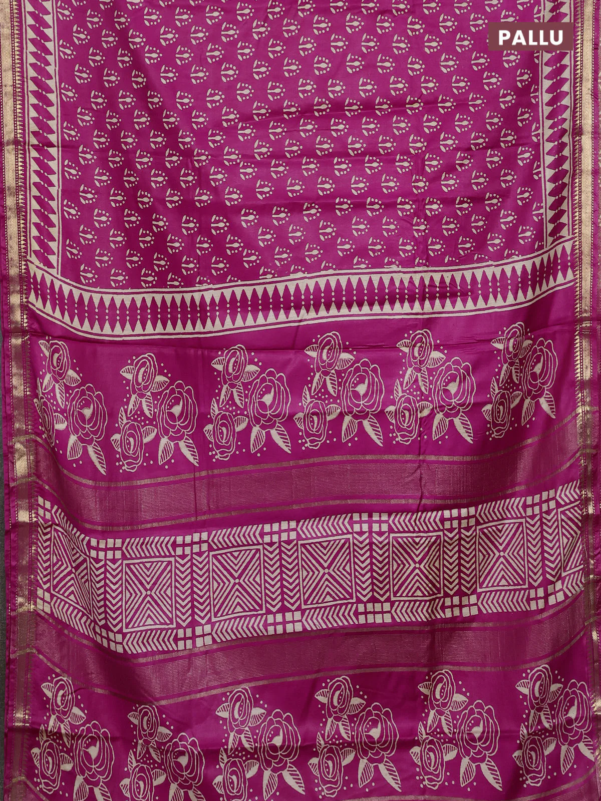 Semi bhagalpuri saree pink with allover prints and zari woven border - Image 3