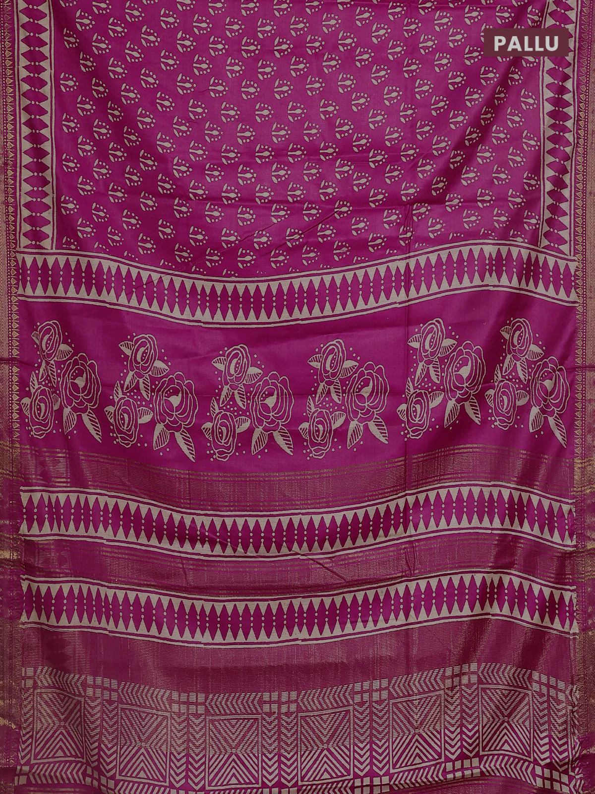 Semi bhagalpuri saree pink with allover prints and zari woven border - Image 3