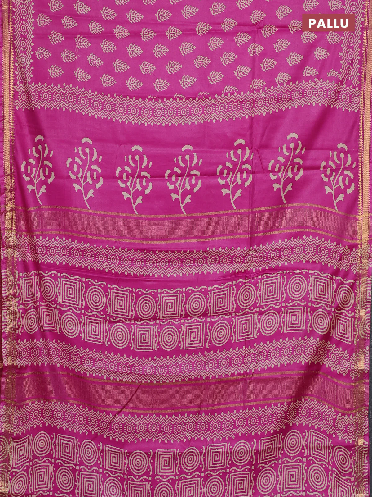 Semi bhagalpuri saree pink with allover prints and zari woven border - Image 3