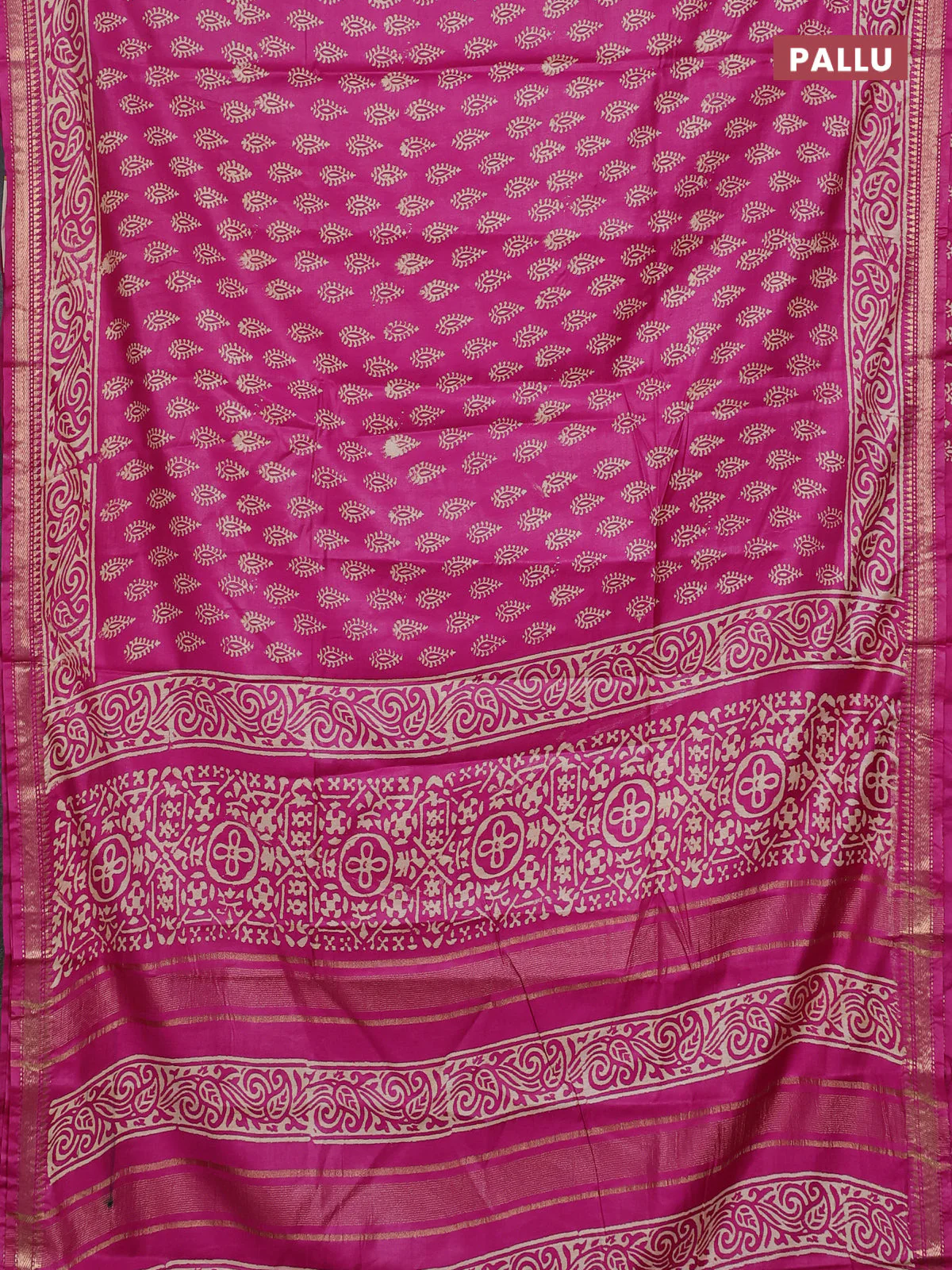 Semi bhagalpuri saree pink with allover prints and zari woven border - Image 3