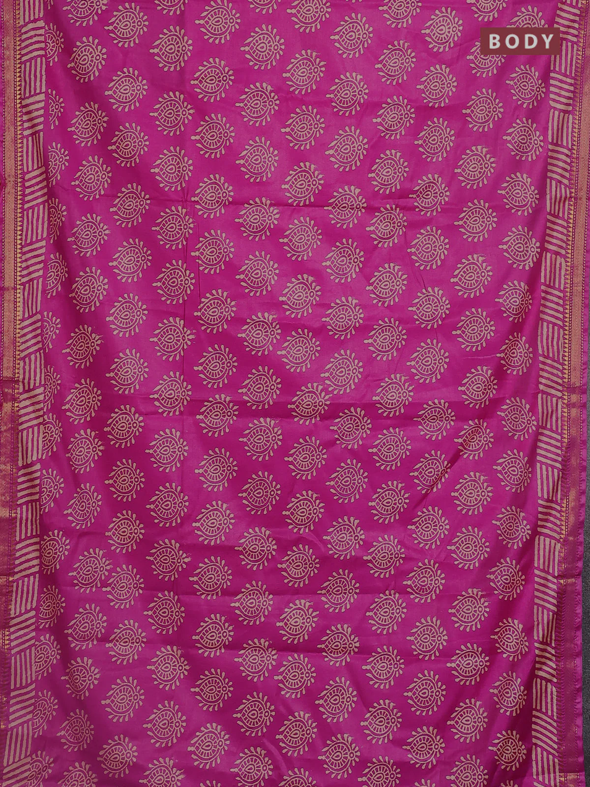 Semi bhagalpuri saree pink with allover prints and zari woven border - Image 2
