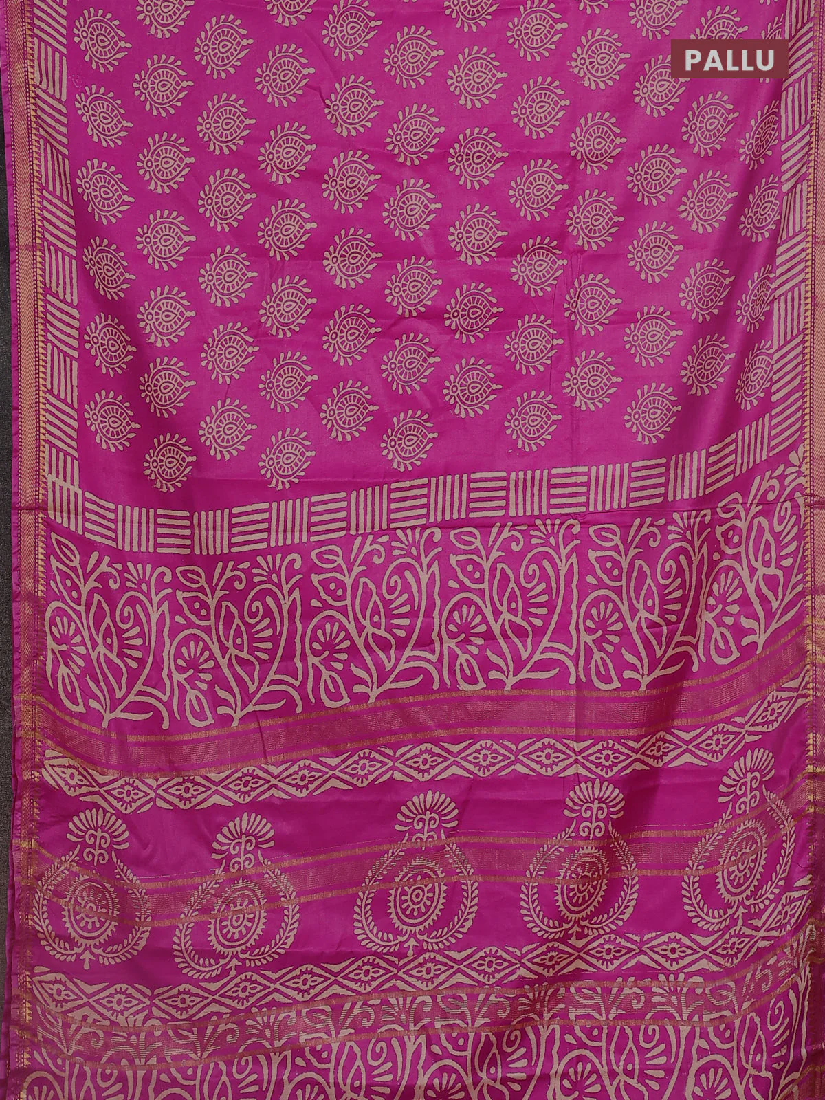 Semi bhagalpuri saree pink with allover prints and zari woven border - Image 3