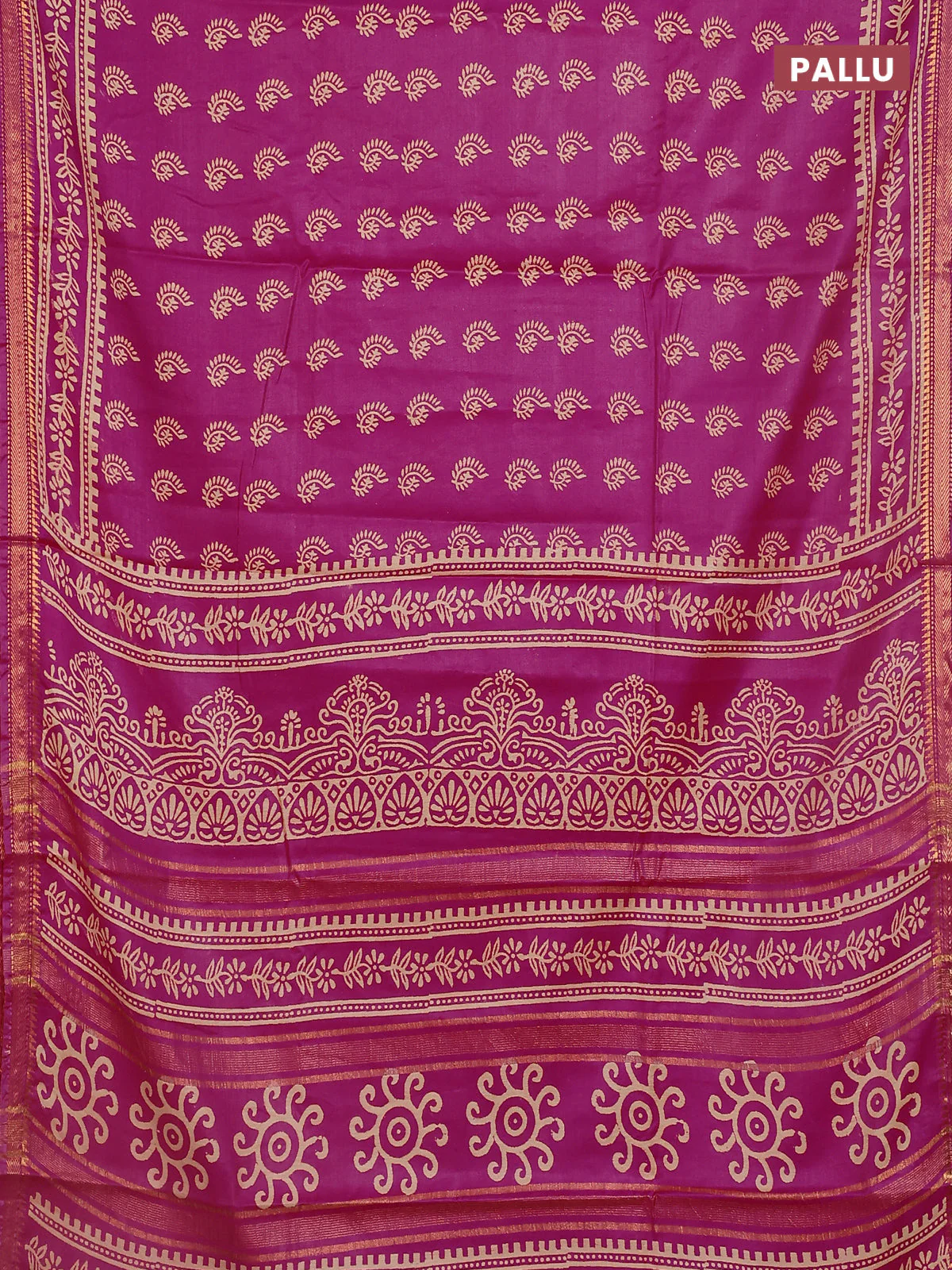 Semi bhagalpuri saree pink with allover prints and zari woven border - Image 3
