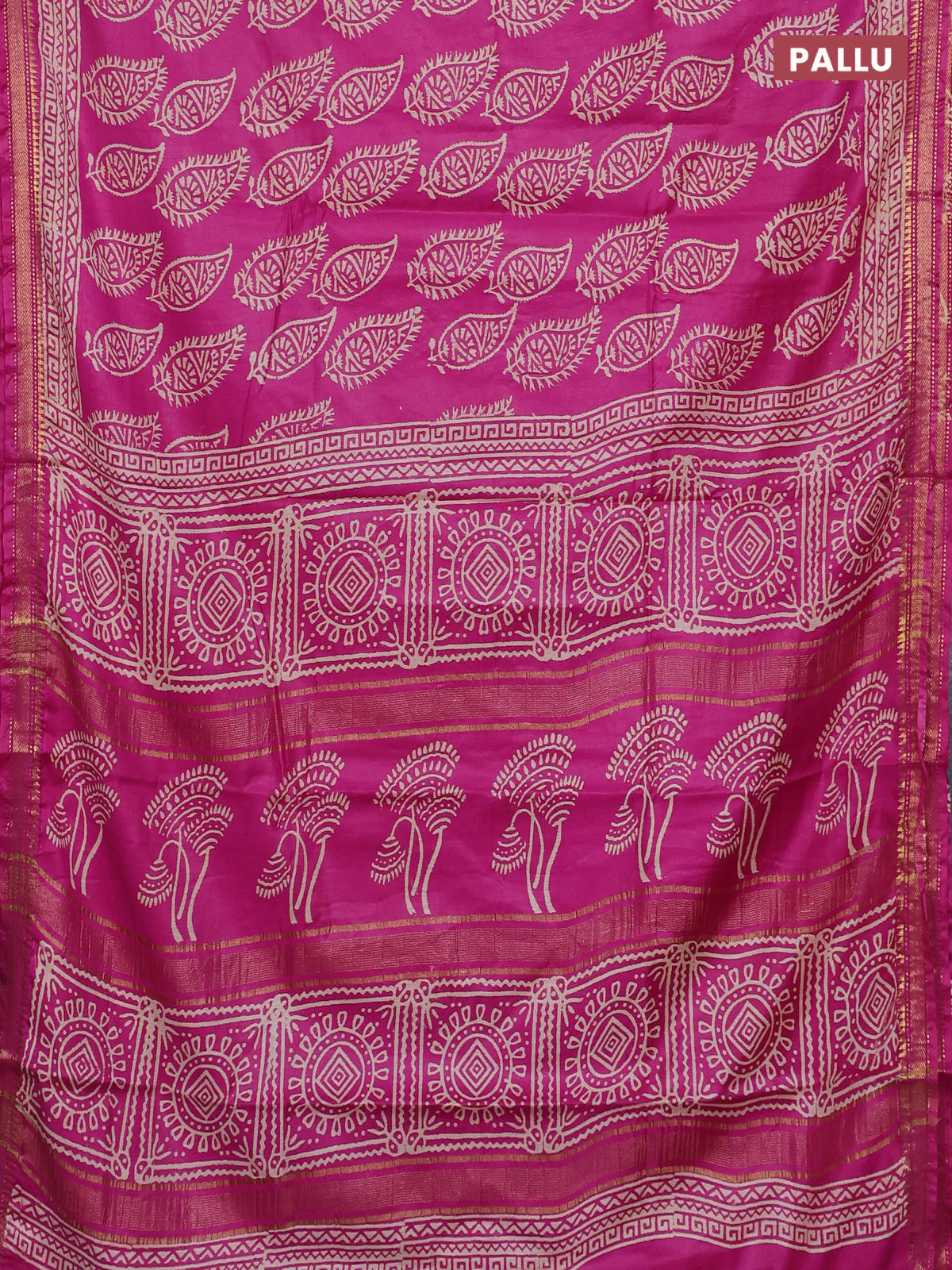 Semi bhagalpuri saree pink with allover prints and zari woven border - Image 3