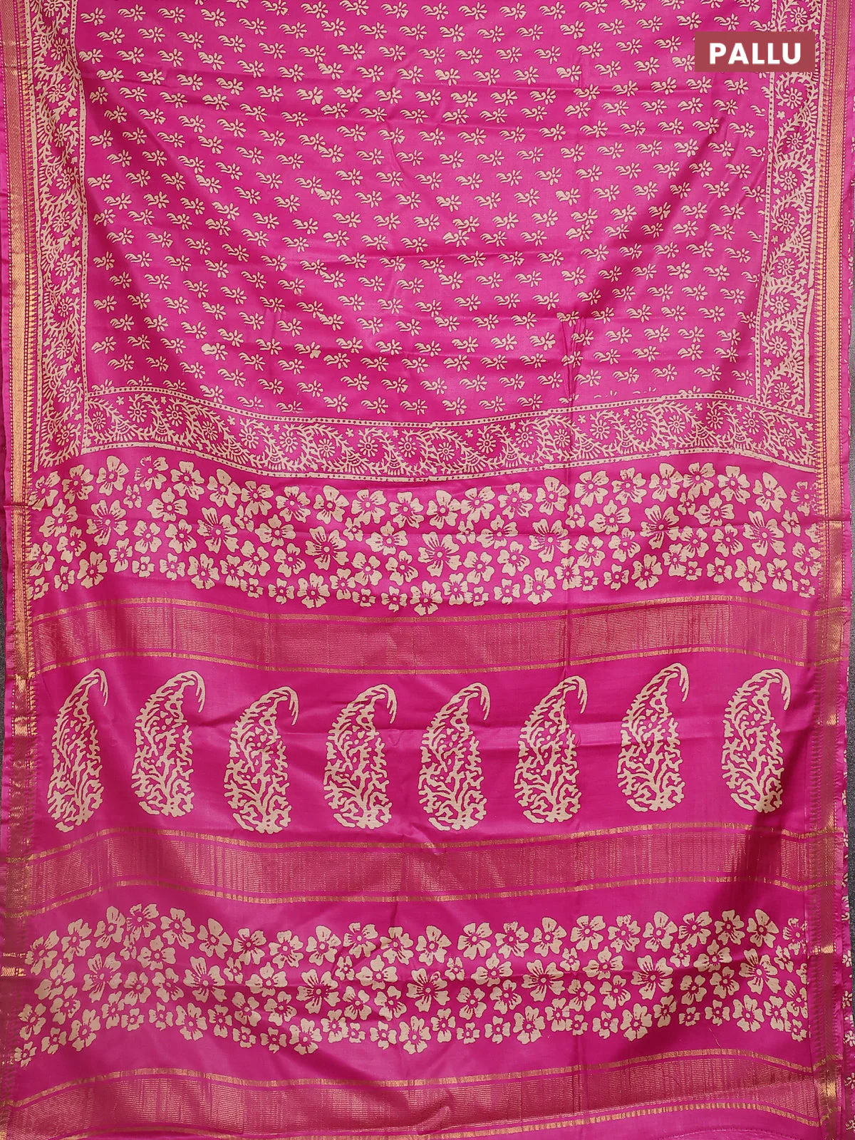 Semi bhagalpuri saree pink with allover prints and zari woven border - Image 3
