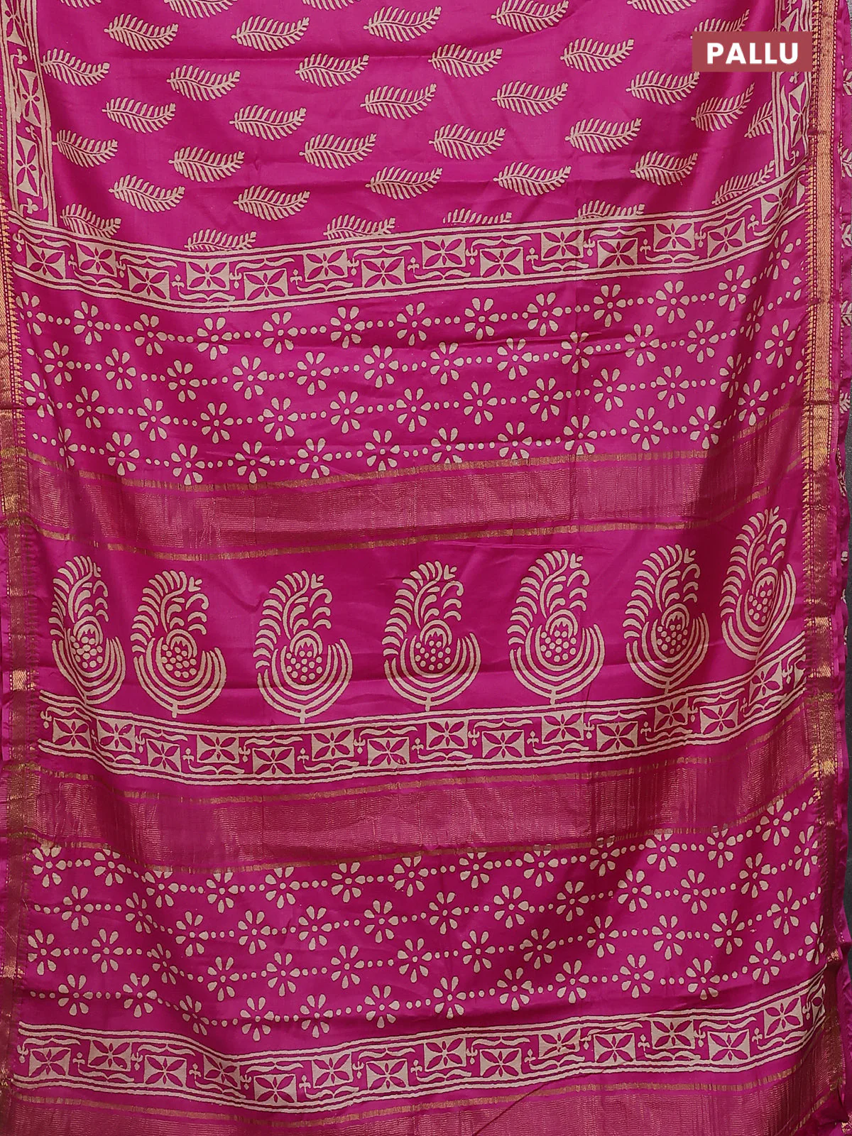 Semi bhagalpuri saree pink with allover prints and zari woven border - Image 3