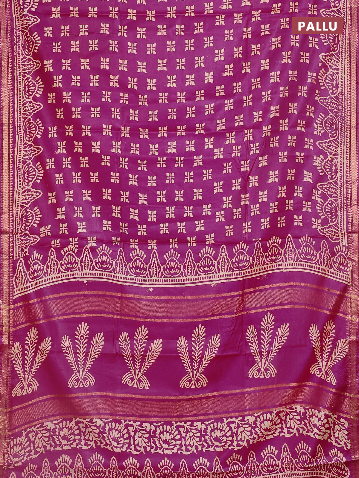 Semi bhagalpuri saree pink with allover prints and zari woven border - Image 3