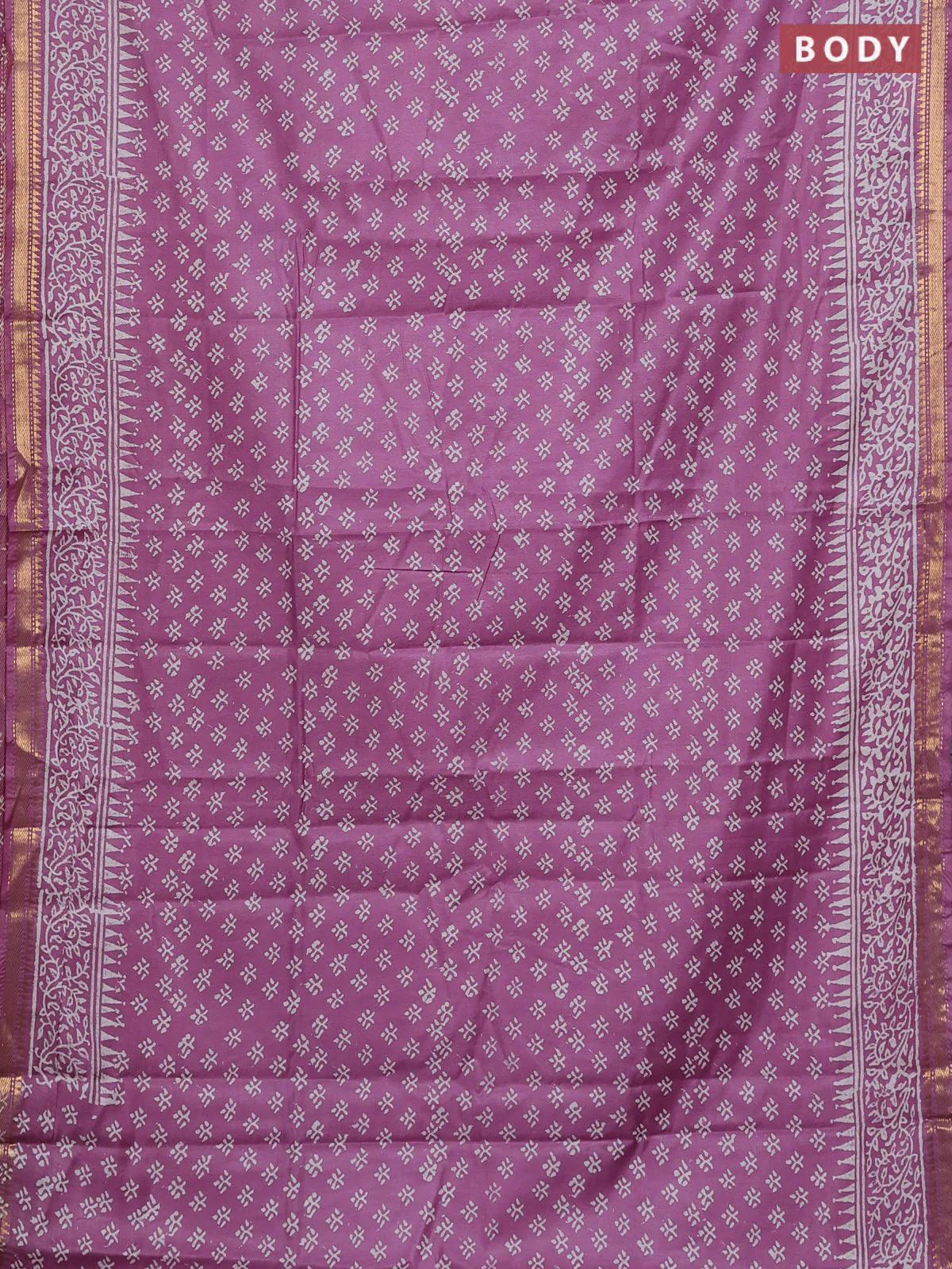 Semi bhagalpuri saree purple with allover prints and zari woven border - Image 2