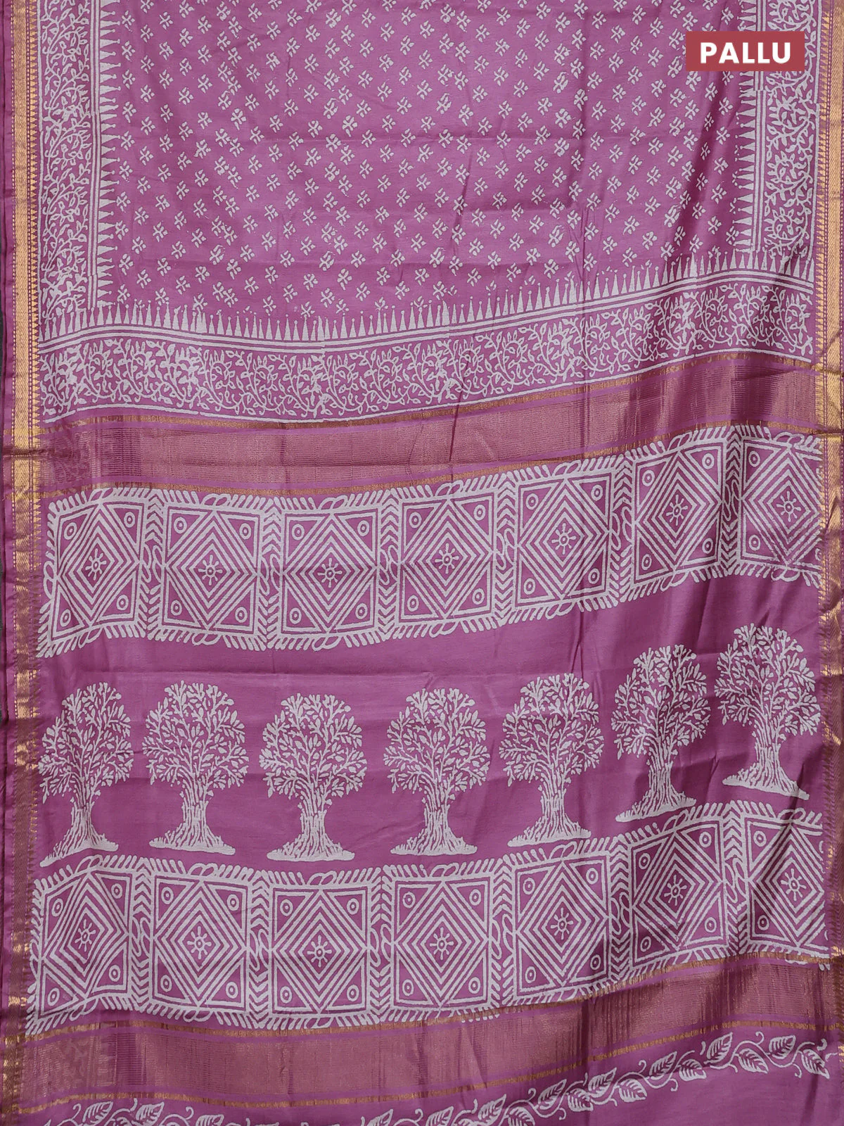 Semi bhagalpuri saree purple with allover prints and zari woven border - Image 3