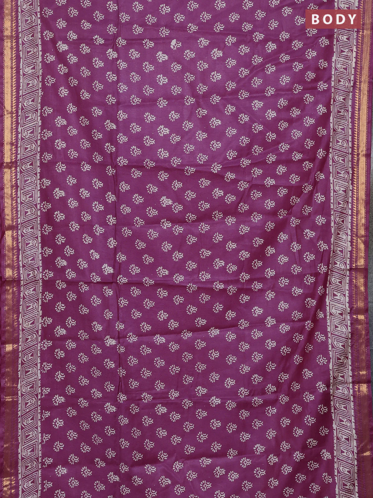 Semi bhagalpuri saree purple with allover prints and zari woven border - Image 2