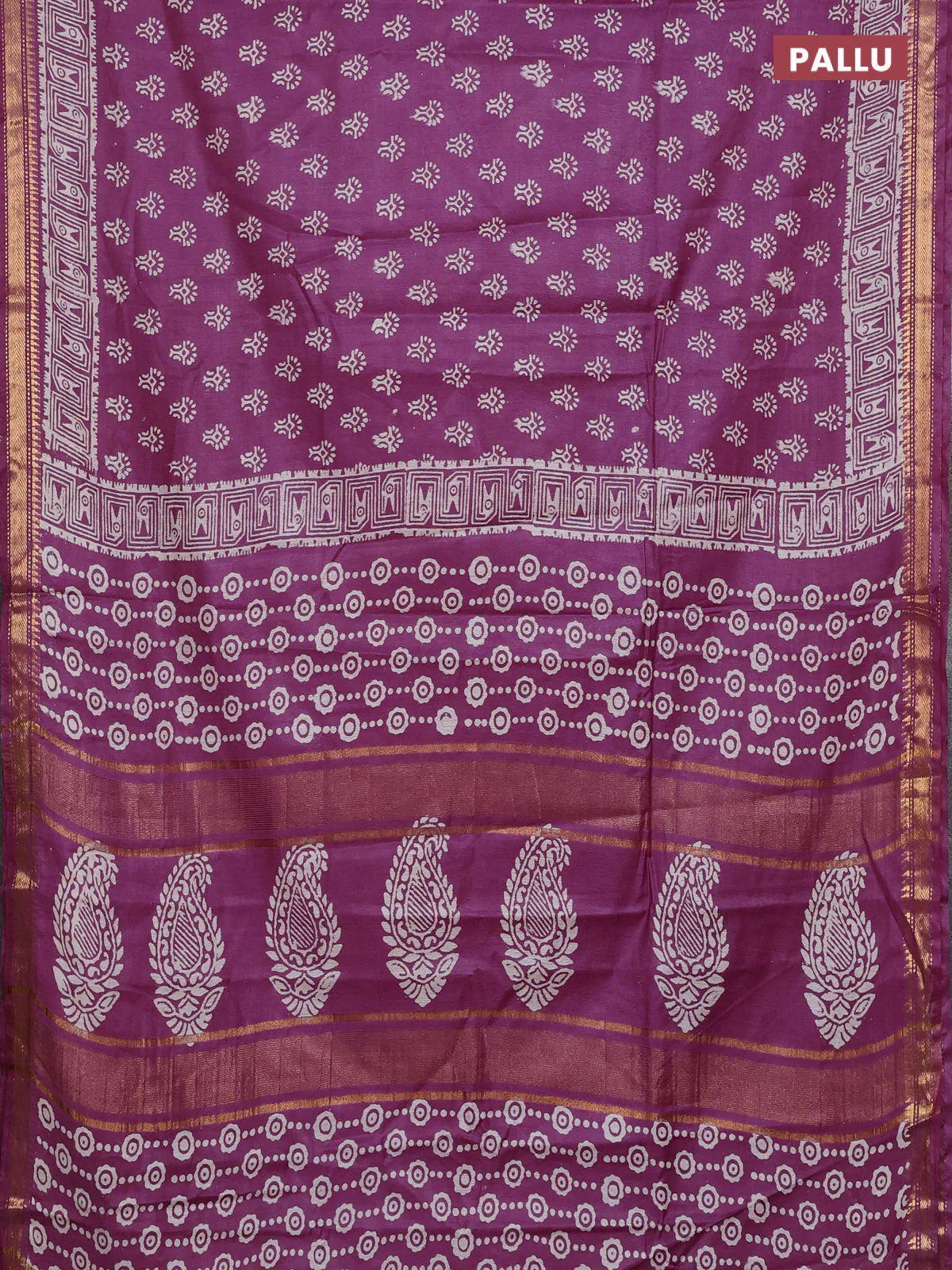 Semi bhagalpuri saree purple with allover prints and zari woven border - Image 3