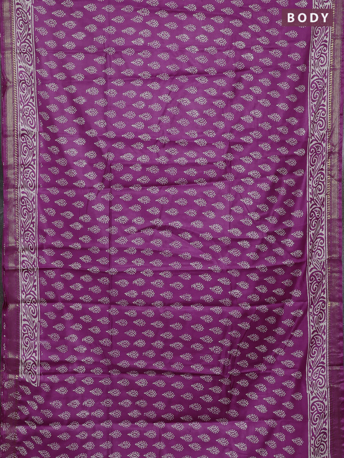 Semi bhagalpuri saree purple with allover prints and zari woven border - Image 2