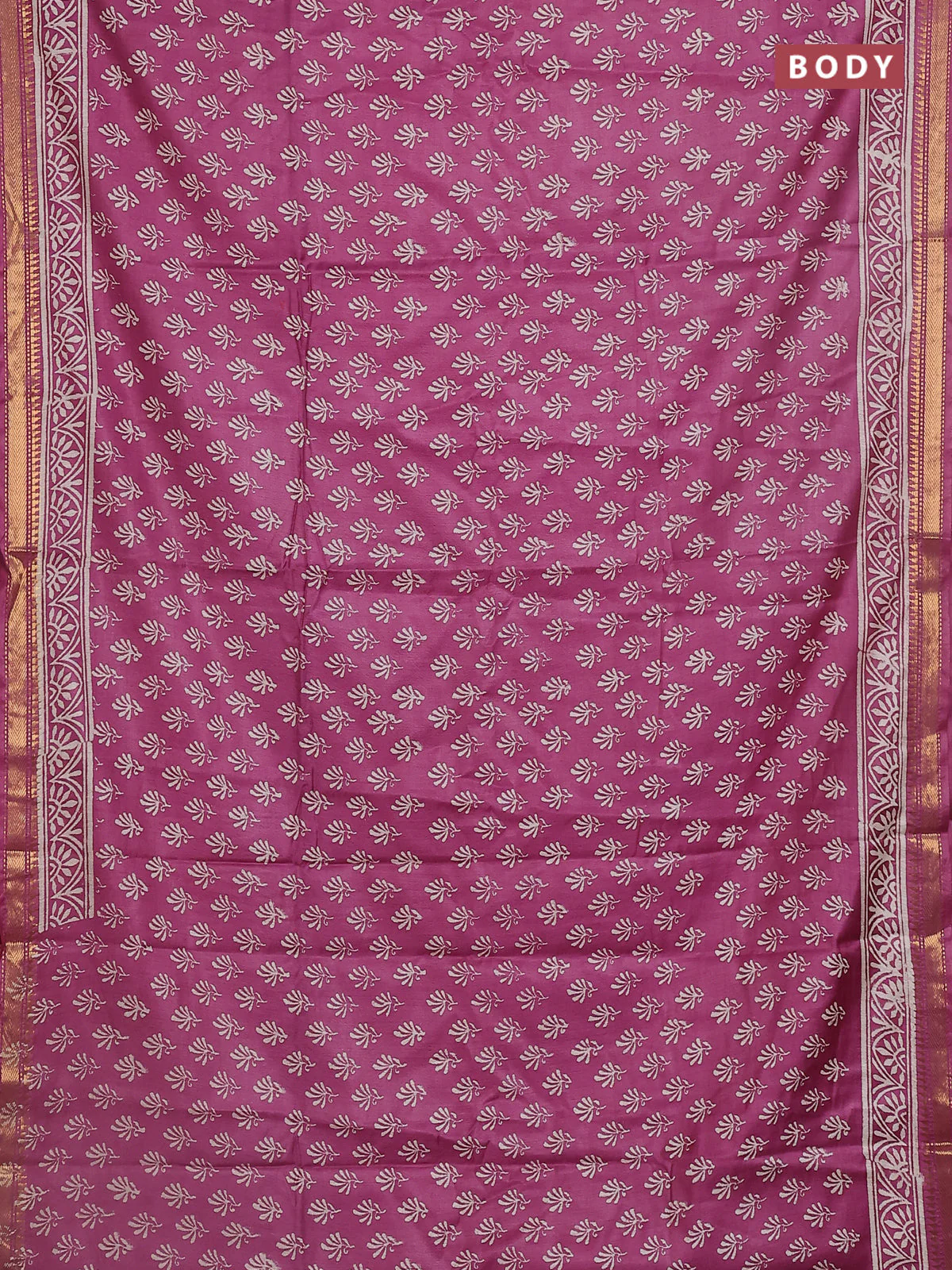 Semi bhagalpuri saree purple with allover prints and zari woven border - Image 2