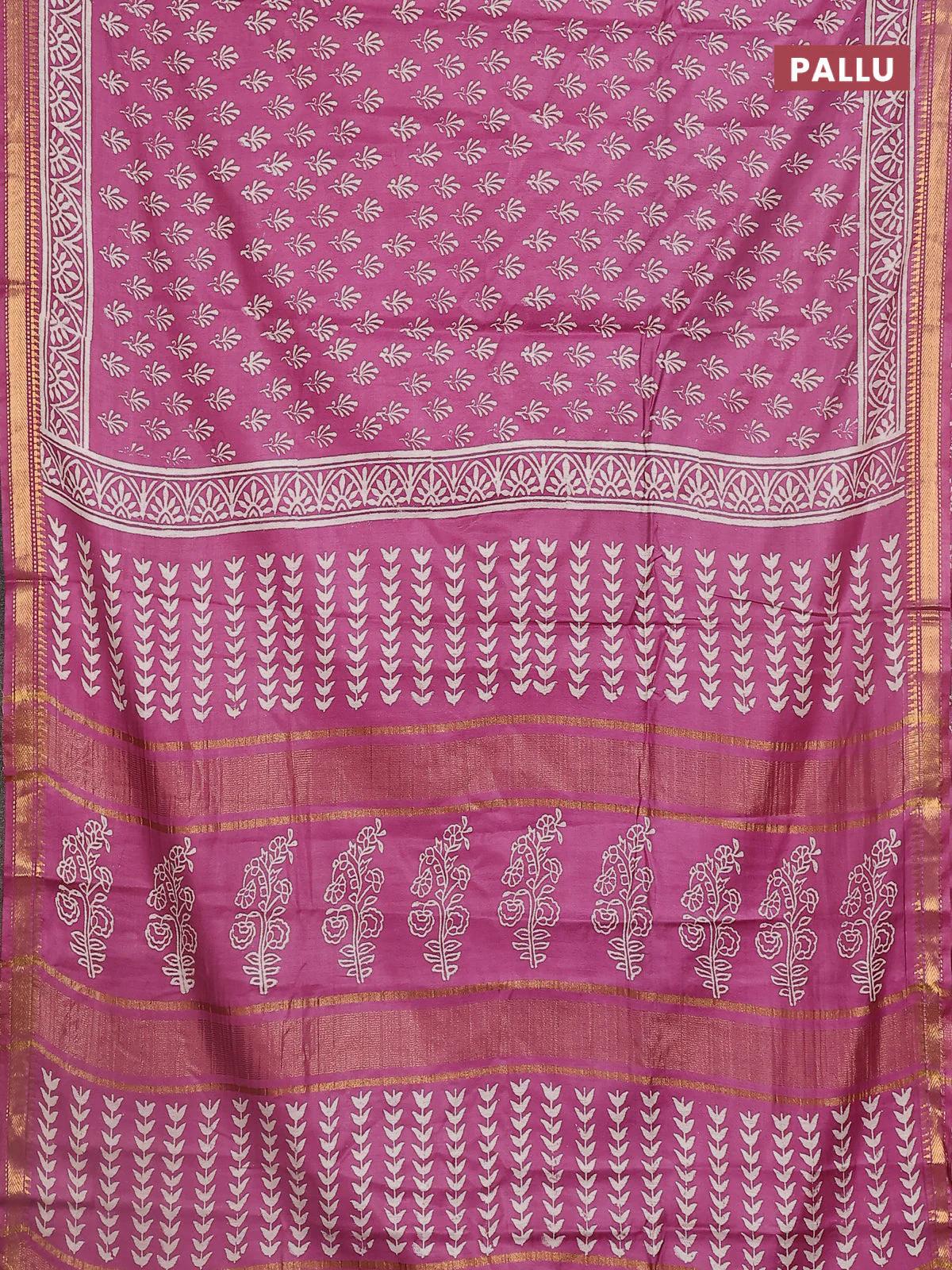 Semi bhagalpuri saree purple with allover prints and zari woven border - Image 3