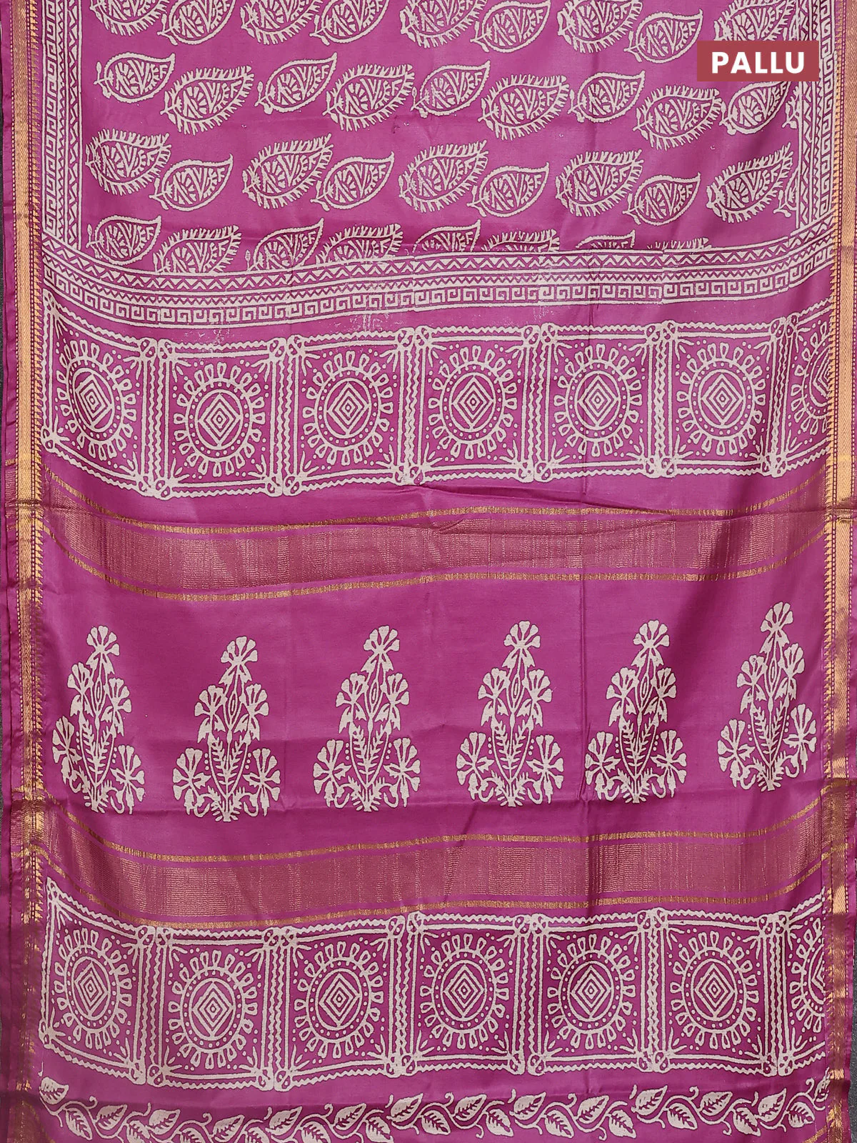Semi bhagalpuri saree purple with allover prints and zari woven border - Image 3