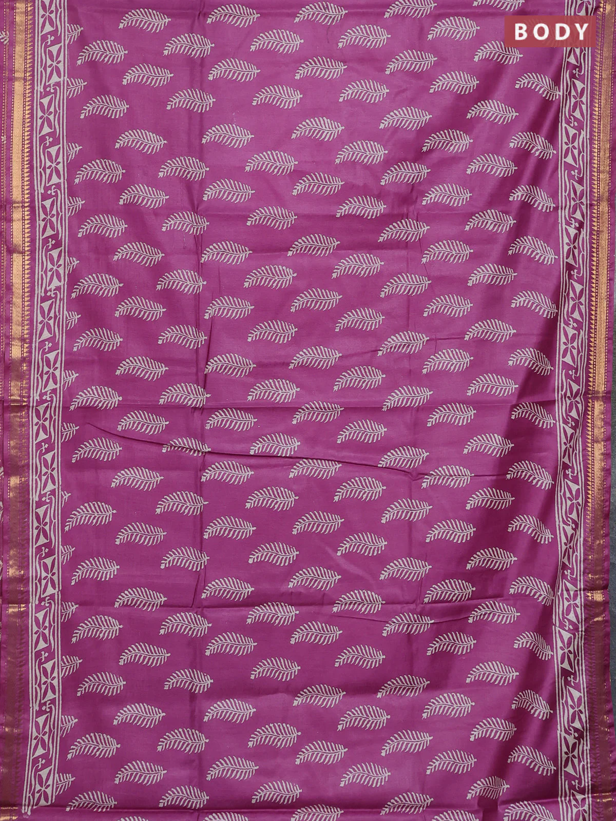 Semi bhagalpuri saree purple with allover prints and zari woven border - Image 2