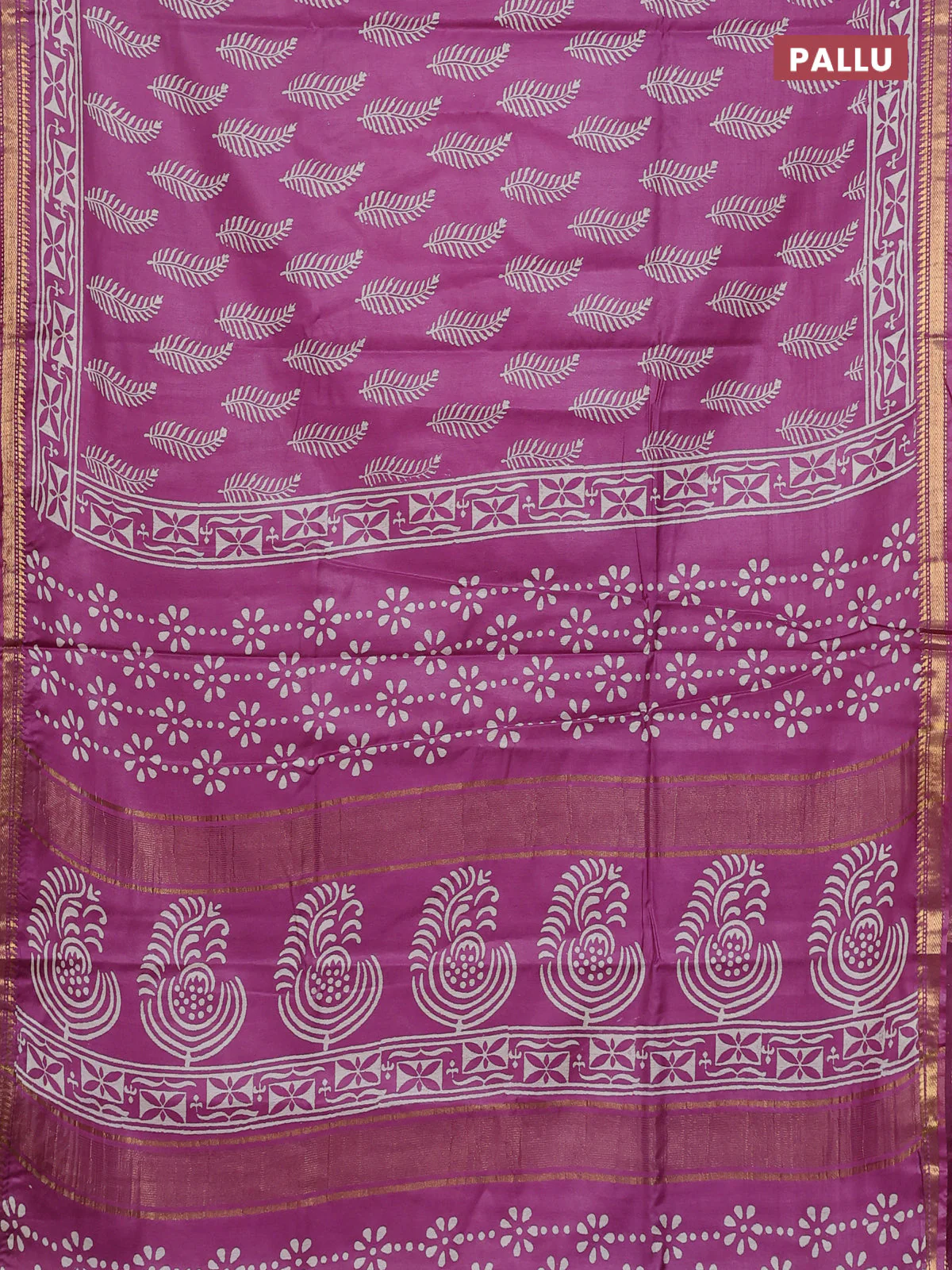 Semi bhagalpuri saree purple with allover prints and zari woven border - Image 3