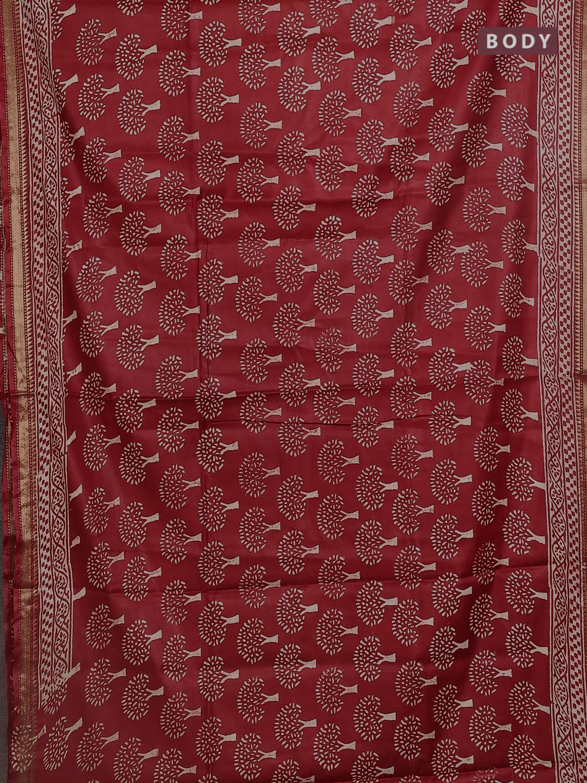 Semi bhagalpuri saree red with allover prints and zari woven border - Image 2