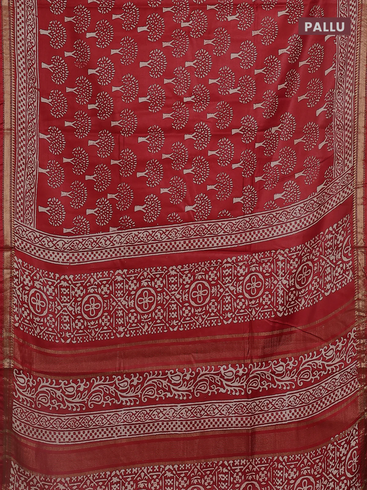 Semi bhagalpuri saree red with allover prints and zari woven border - Image 3