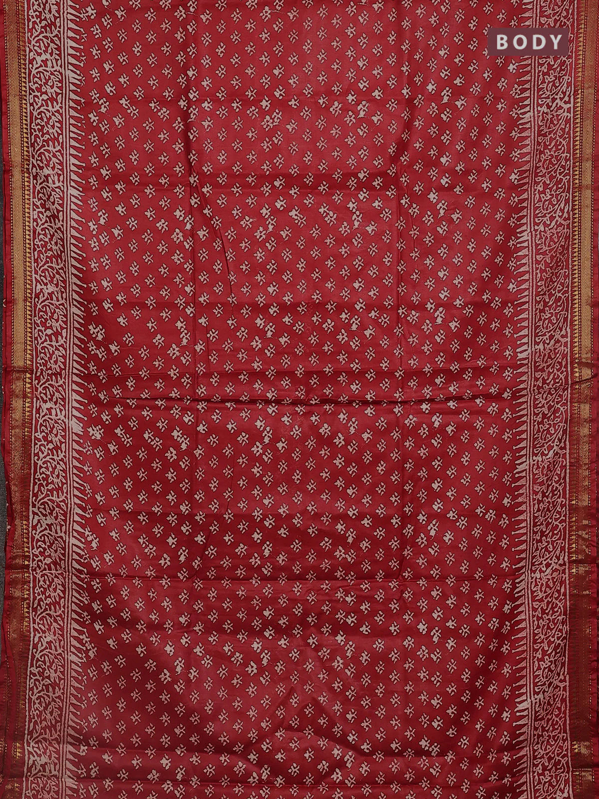 Semi bhagalpuri saree red with allover prints and zari woven border - Image 2