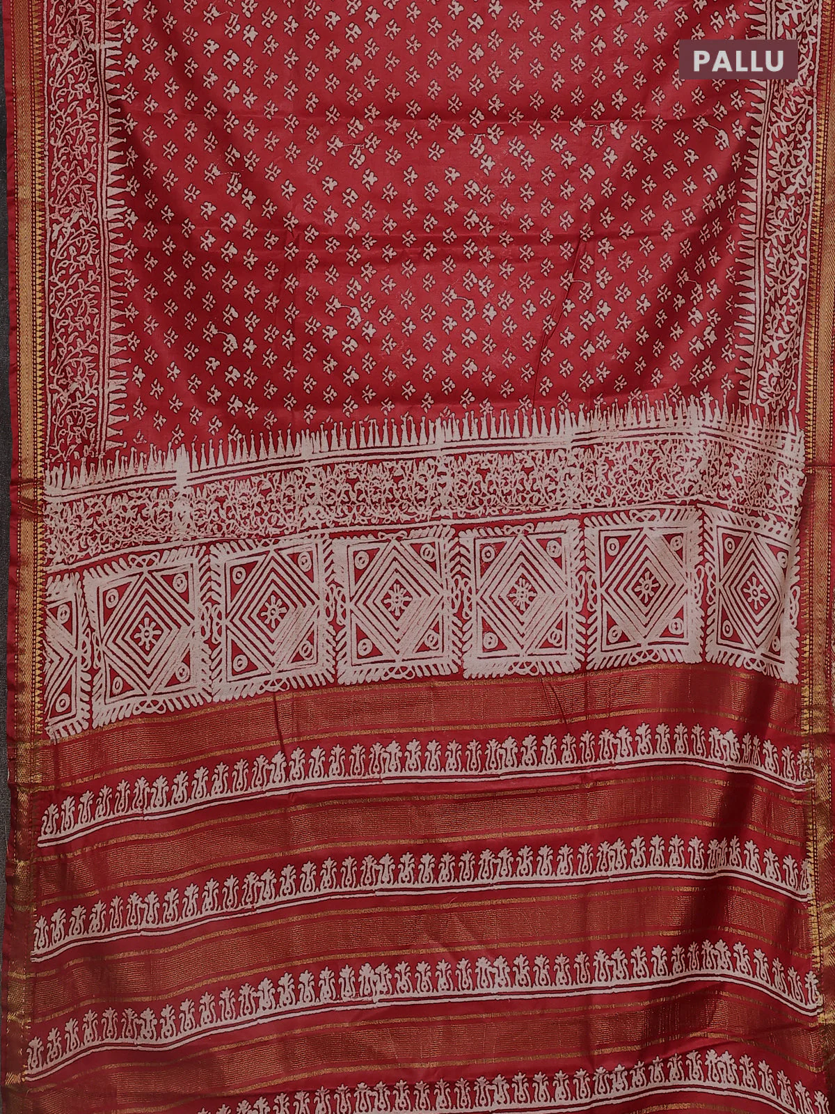 Semi bhagalpuri saree red with allover prints and zari woven border - Image 3