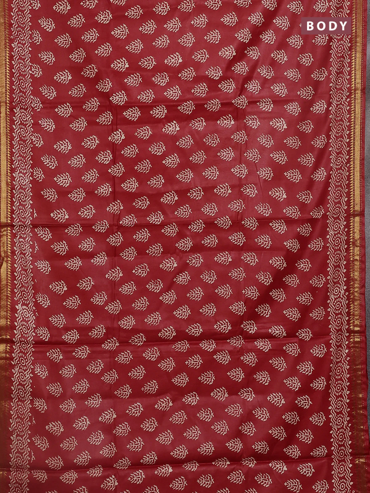 Semi bhagalpuri saree red with allover prints and zari woven border - Image 2