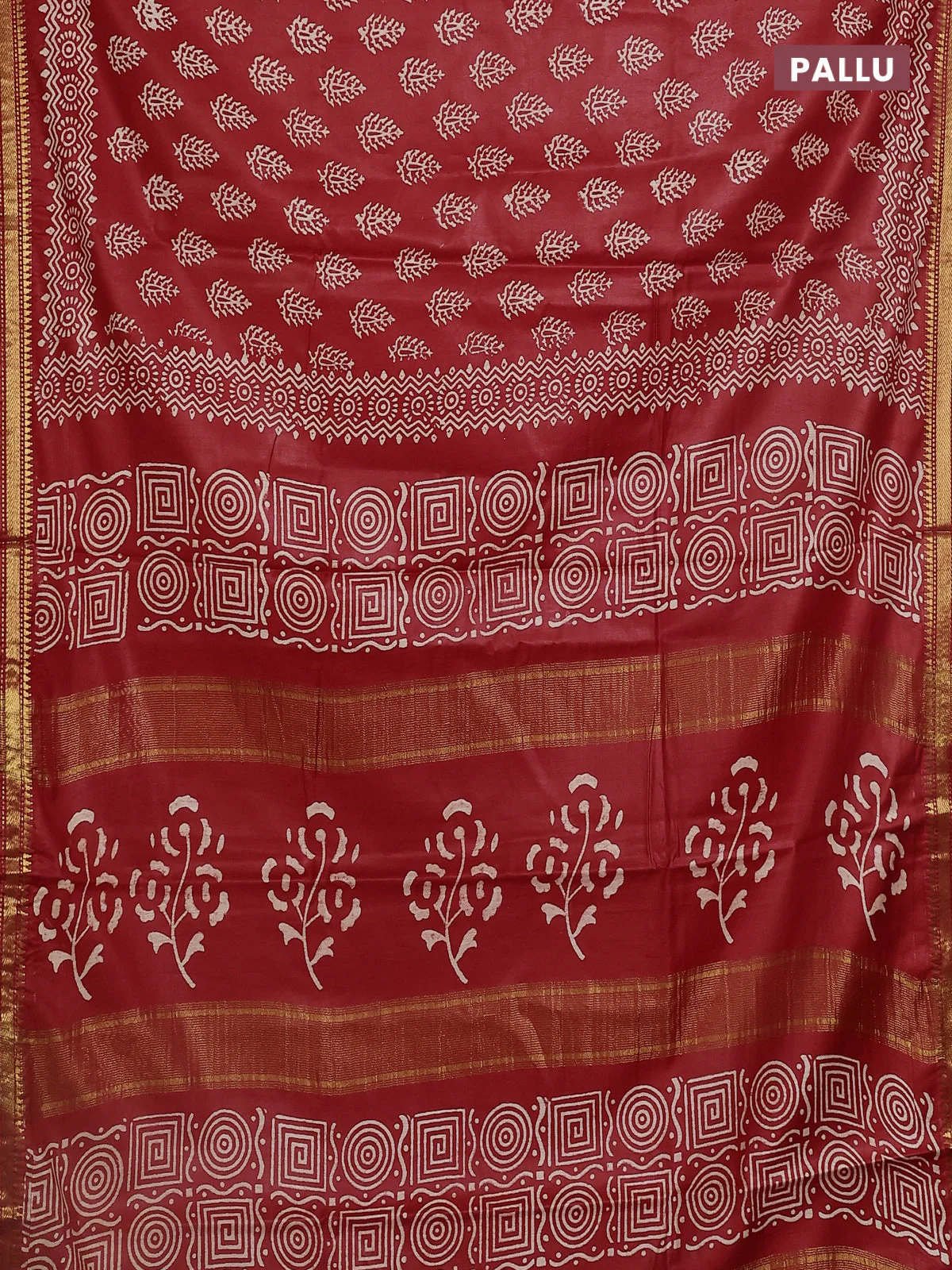 Semi bhagalpuri saree red with allover prints and zari woven border - Image 3