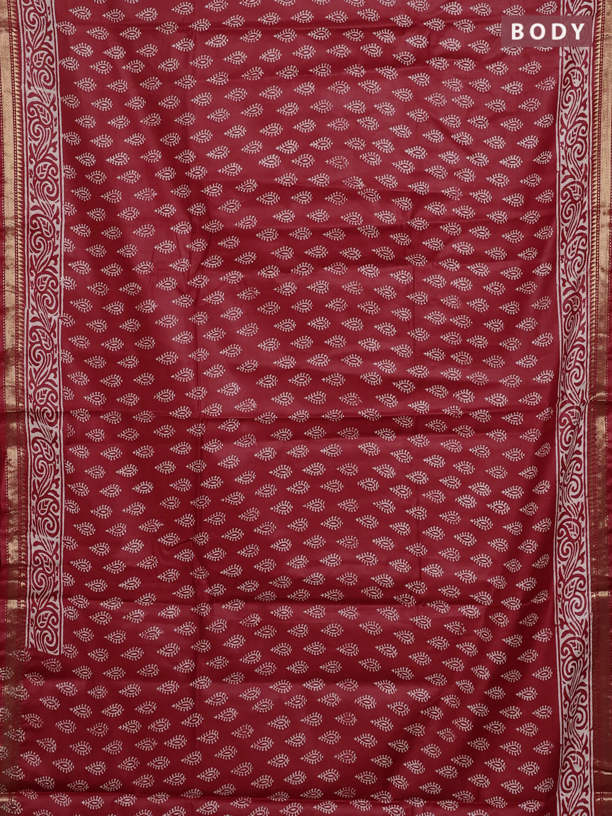 Semi bhagalpuri saree red with allover prints and zari woven border - Image 2