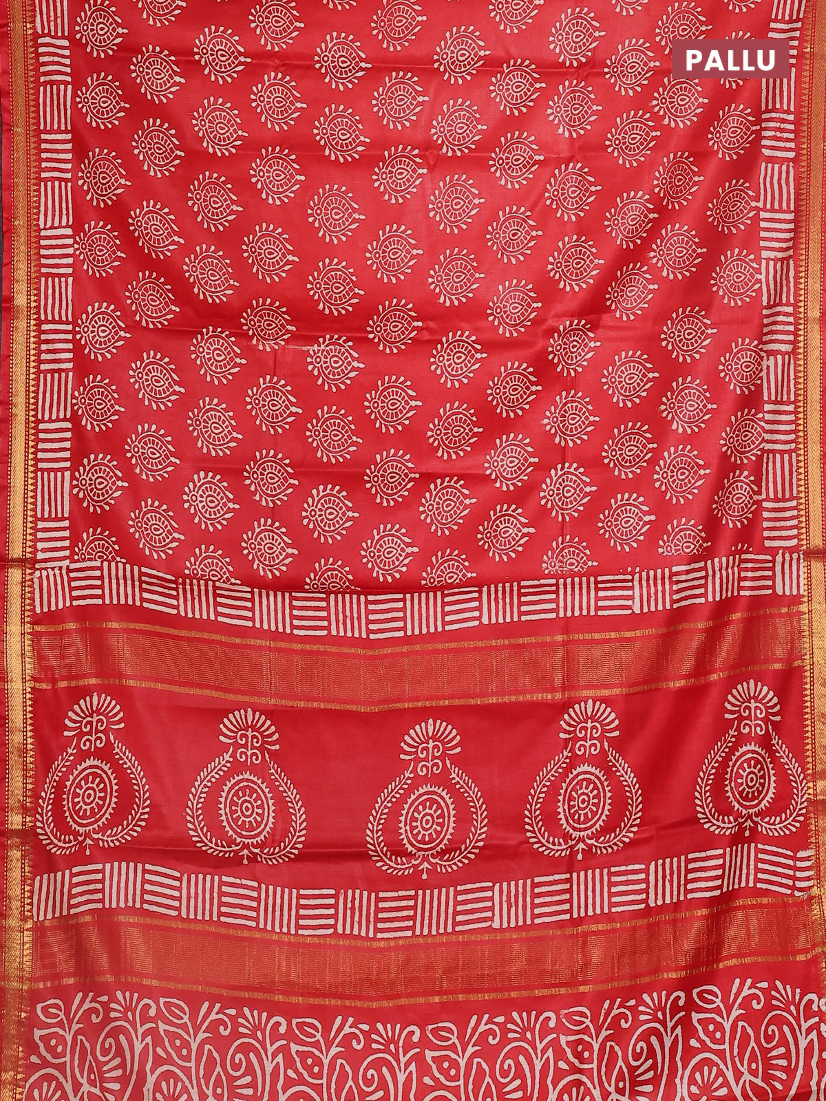 Semi bhagalpuri saree red with allover prints and zari woven border - Image 3