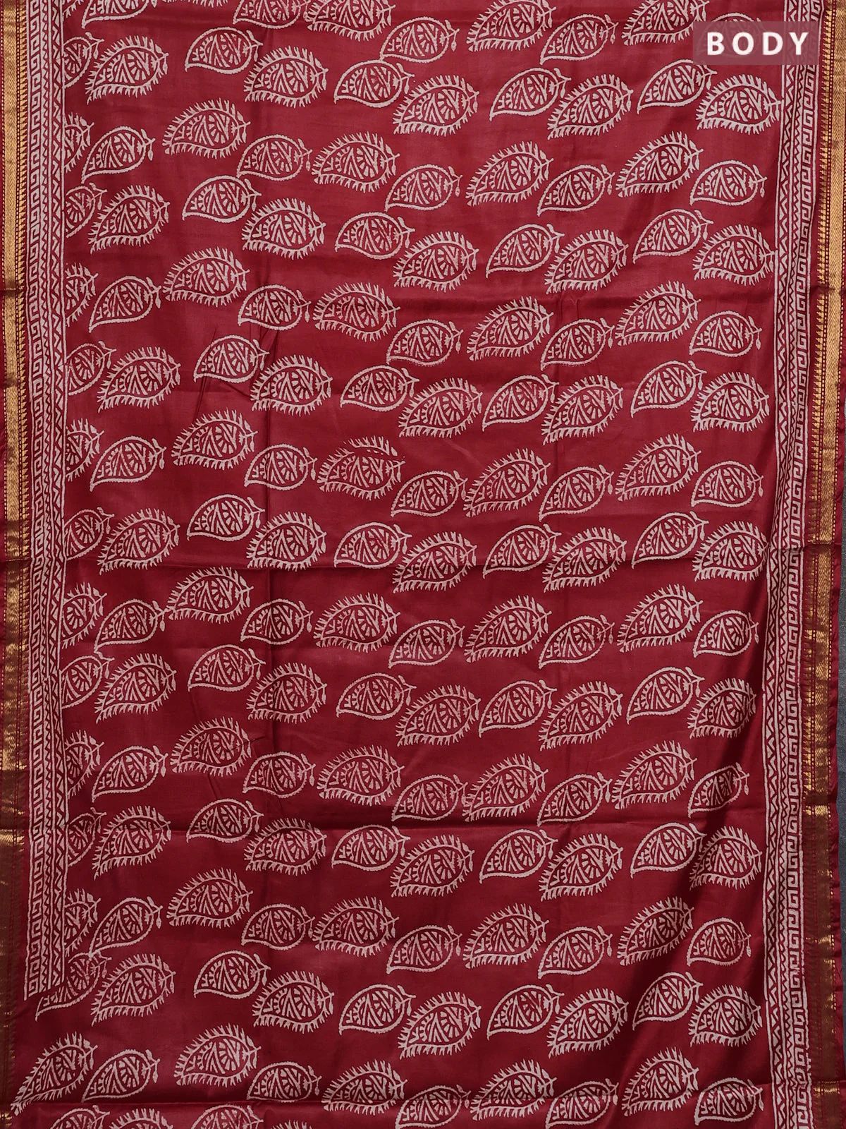 Semi bhagalpuri saree red with allover prints and zari woven border - Image 2