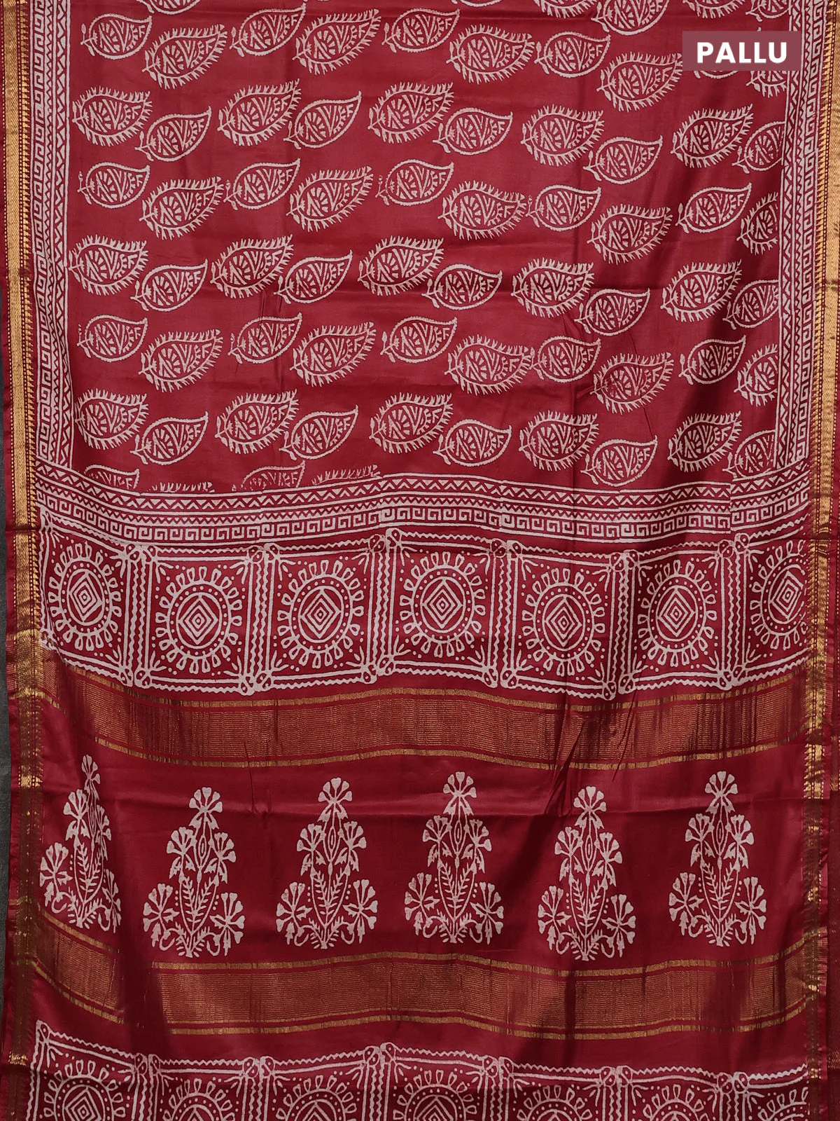 Semi bhagalpuri saree red with allover prints and zari woven border - Image 3