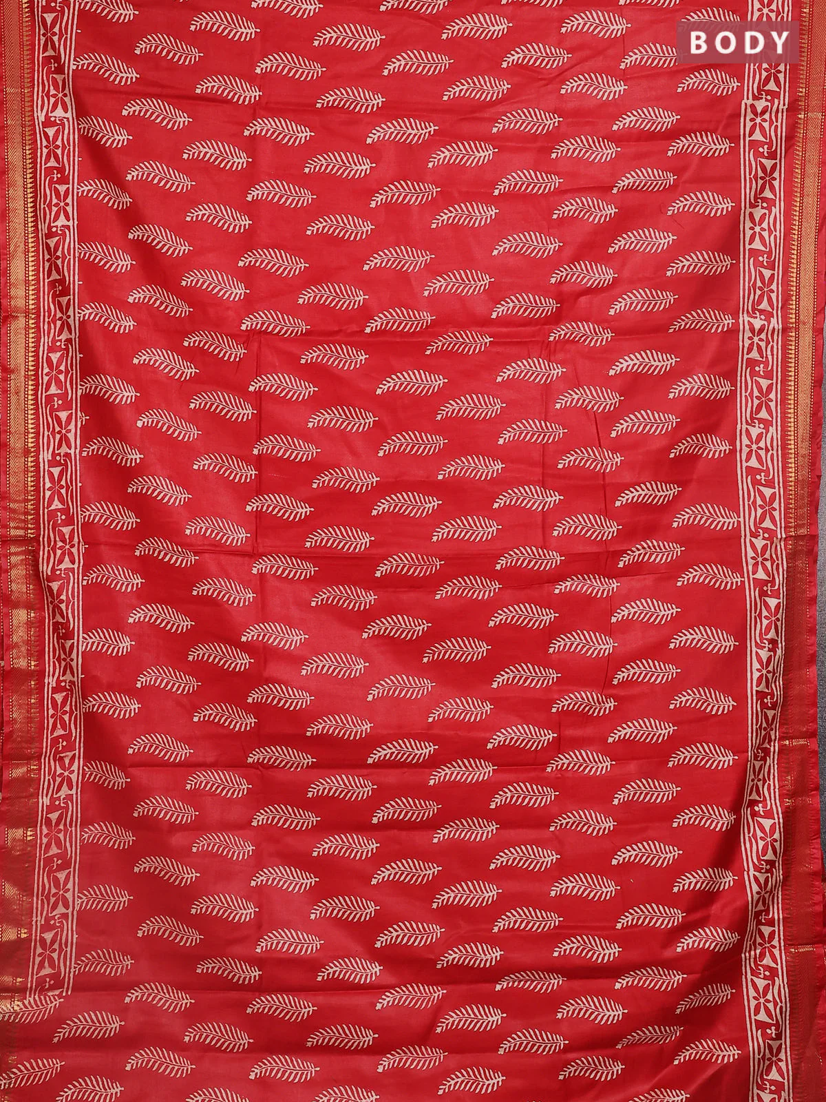 Semi bhagalpuri saree red with allover prints and zari woven border - Image 2