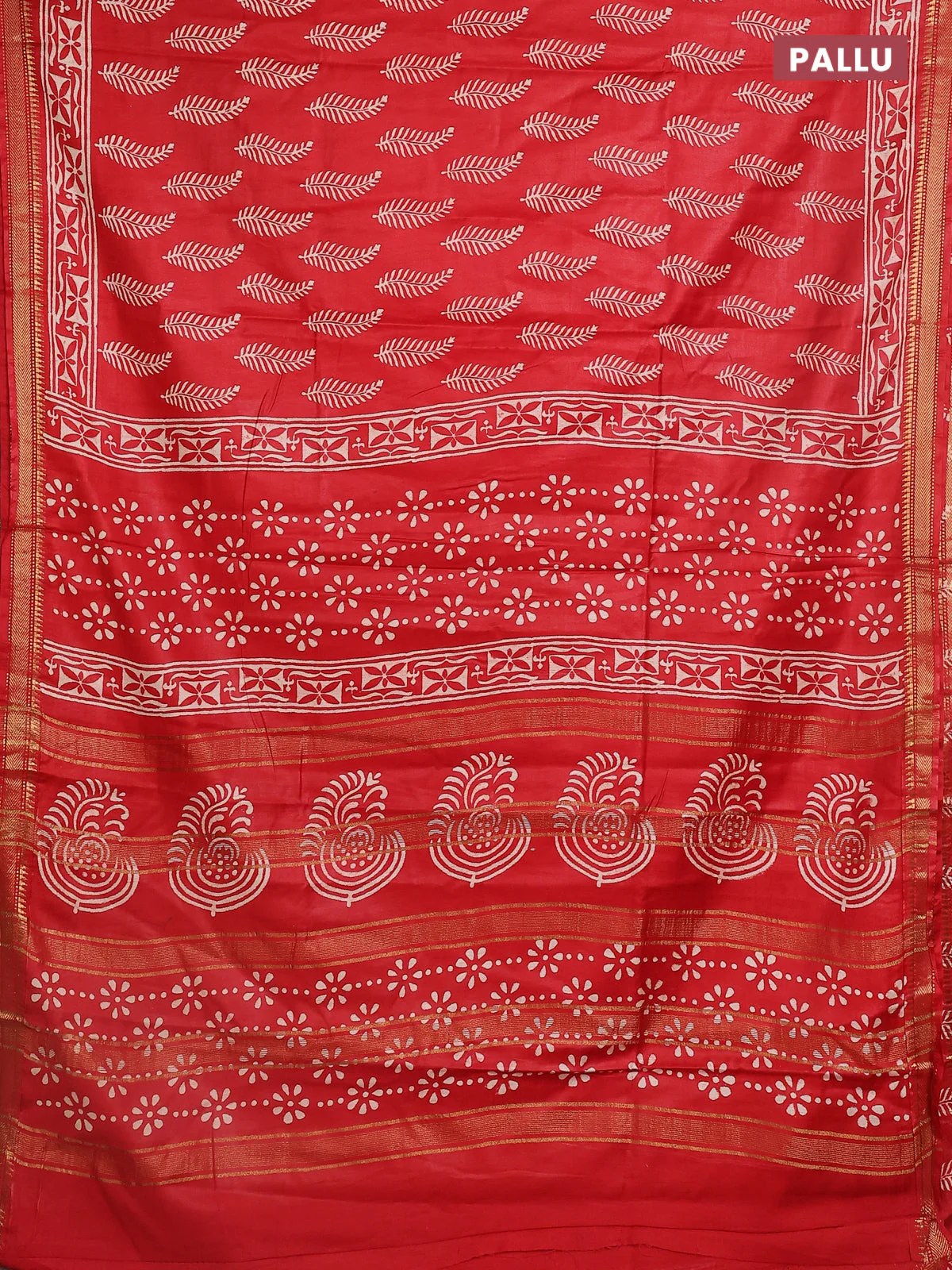 Semi bhagalpuri saree red with allover prints and zari woven border - Image 3