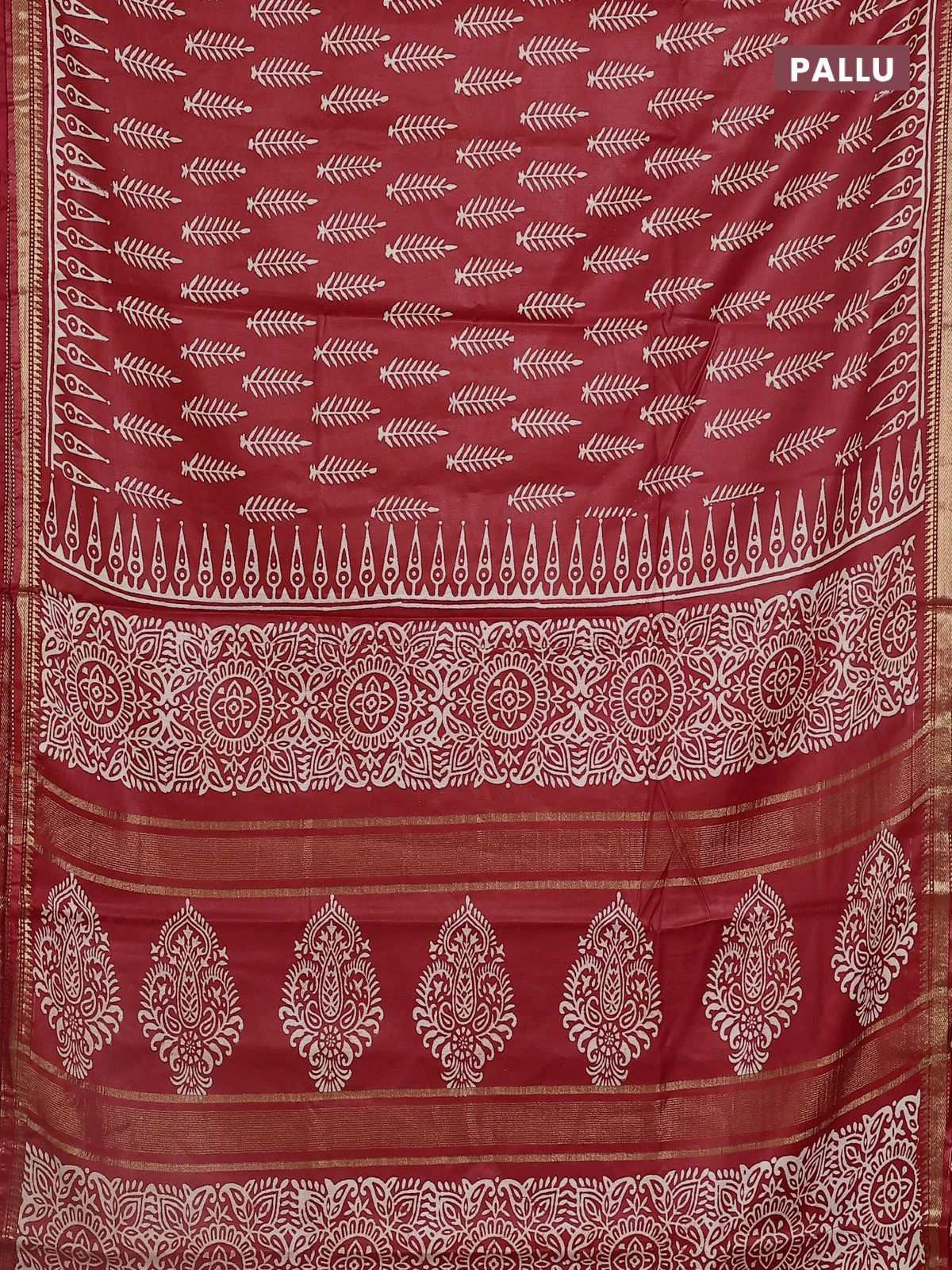 Semi bhagalpuri saree red with allover prints and zari woven border - Image 3