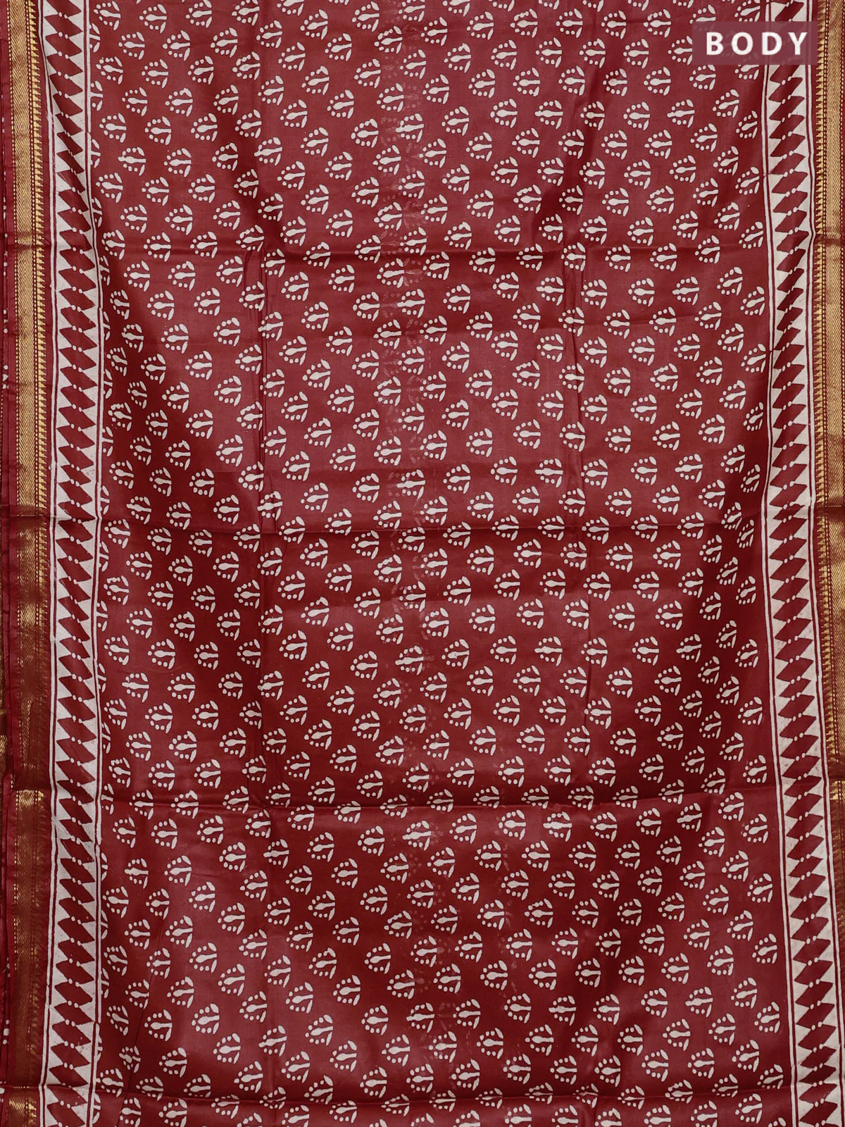 Semi bhagalpuri saree rust with allover prints and zari woven border - Image 2